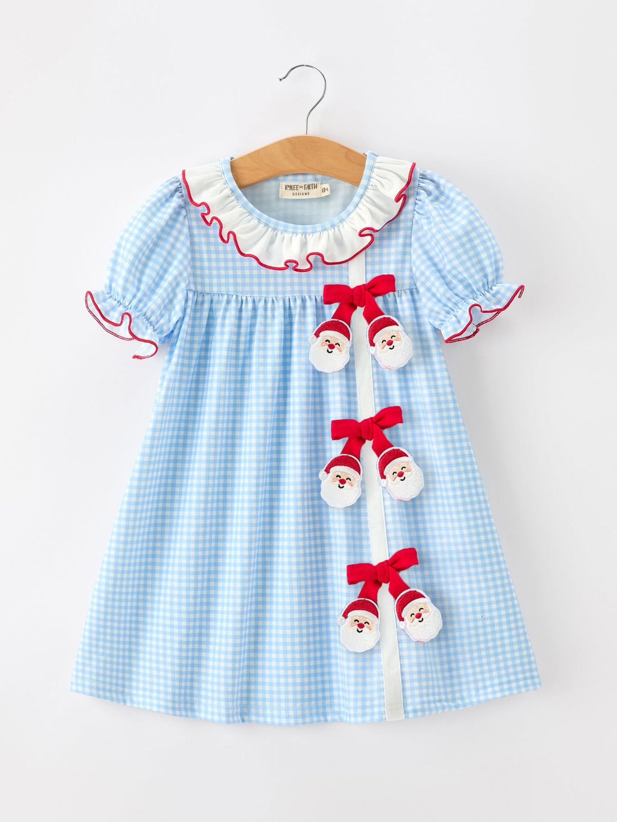 Girls Christmas Santa Bow Plaid Dress