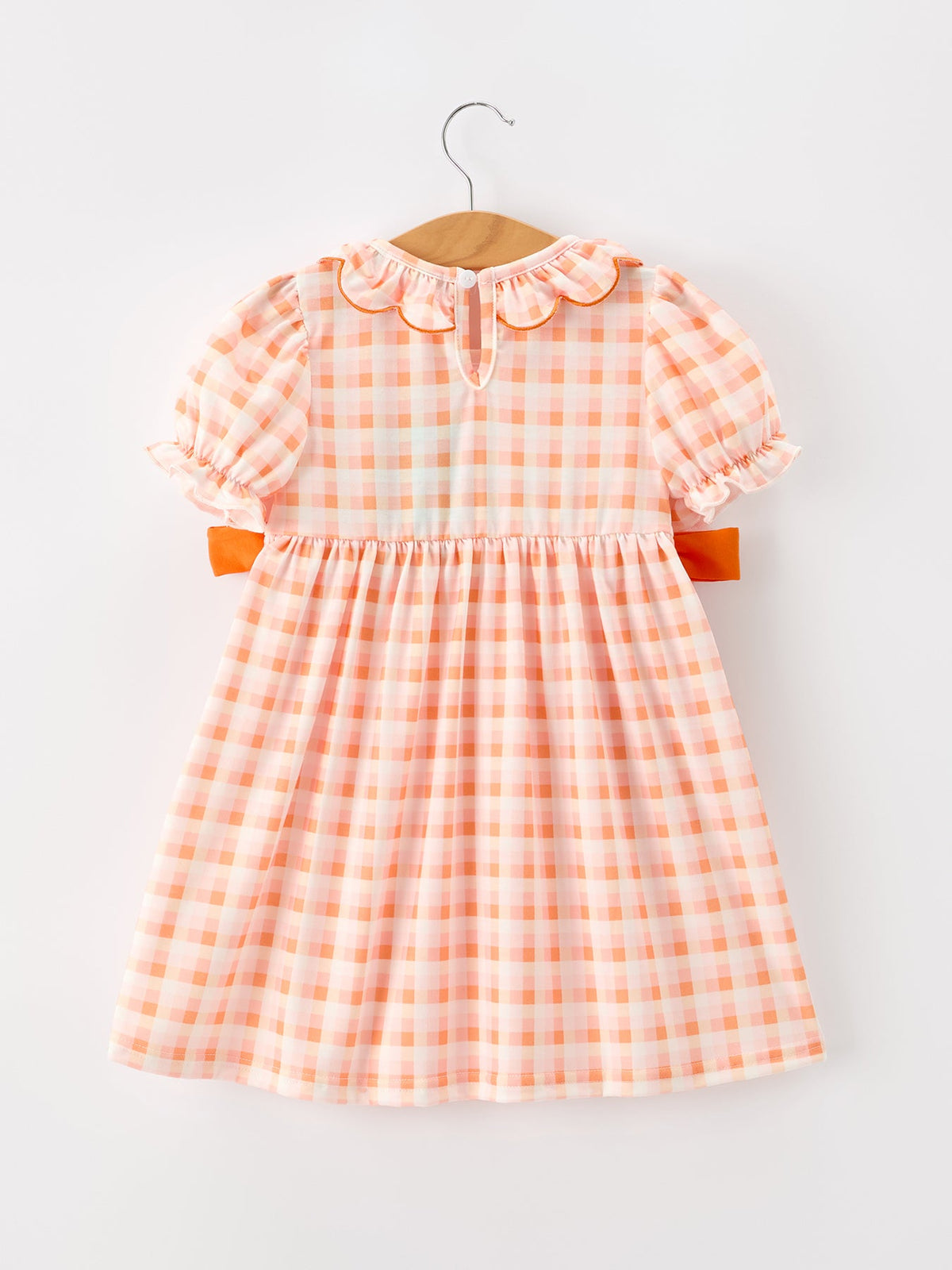 Girls Halloween Pumpkin Plaid Bow Dress