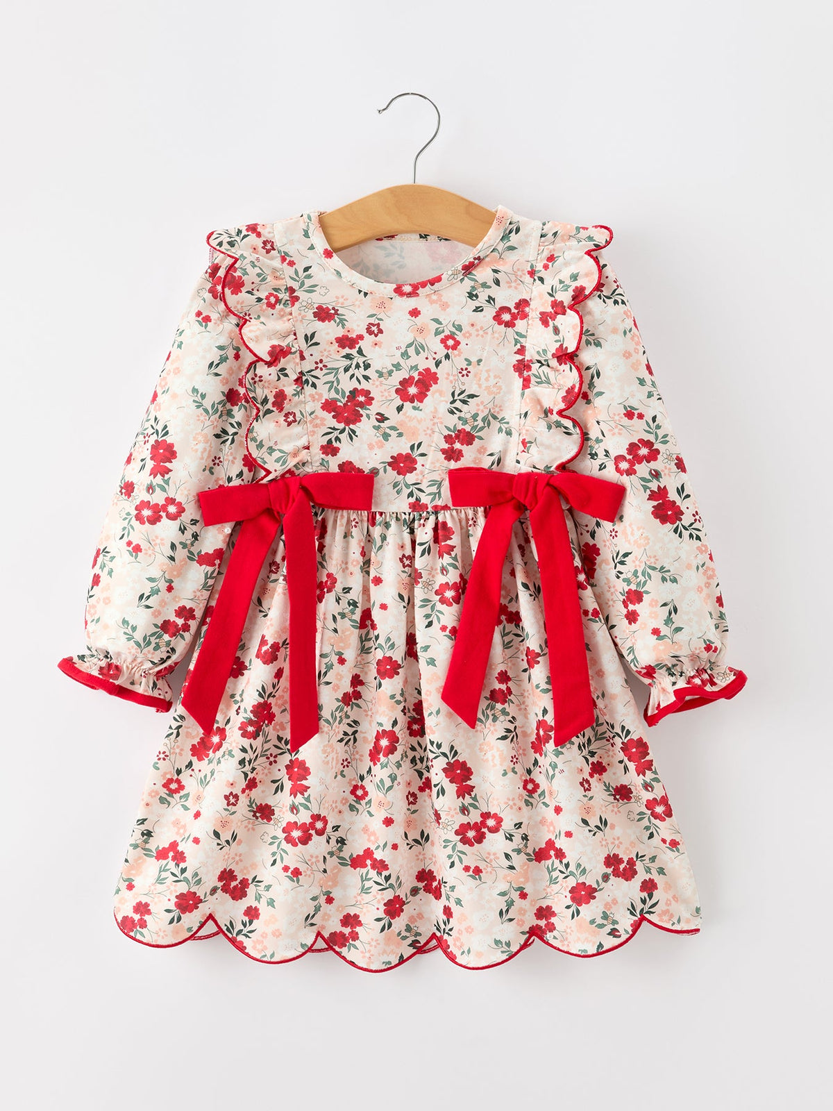 Girls Fall Floral Bow Twirl Dress