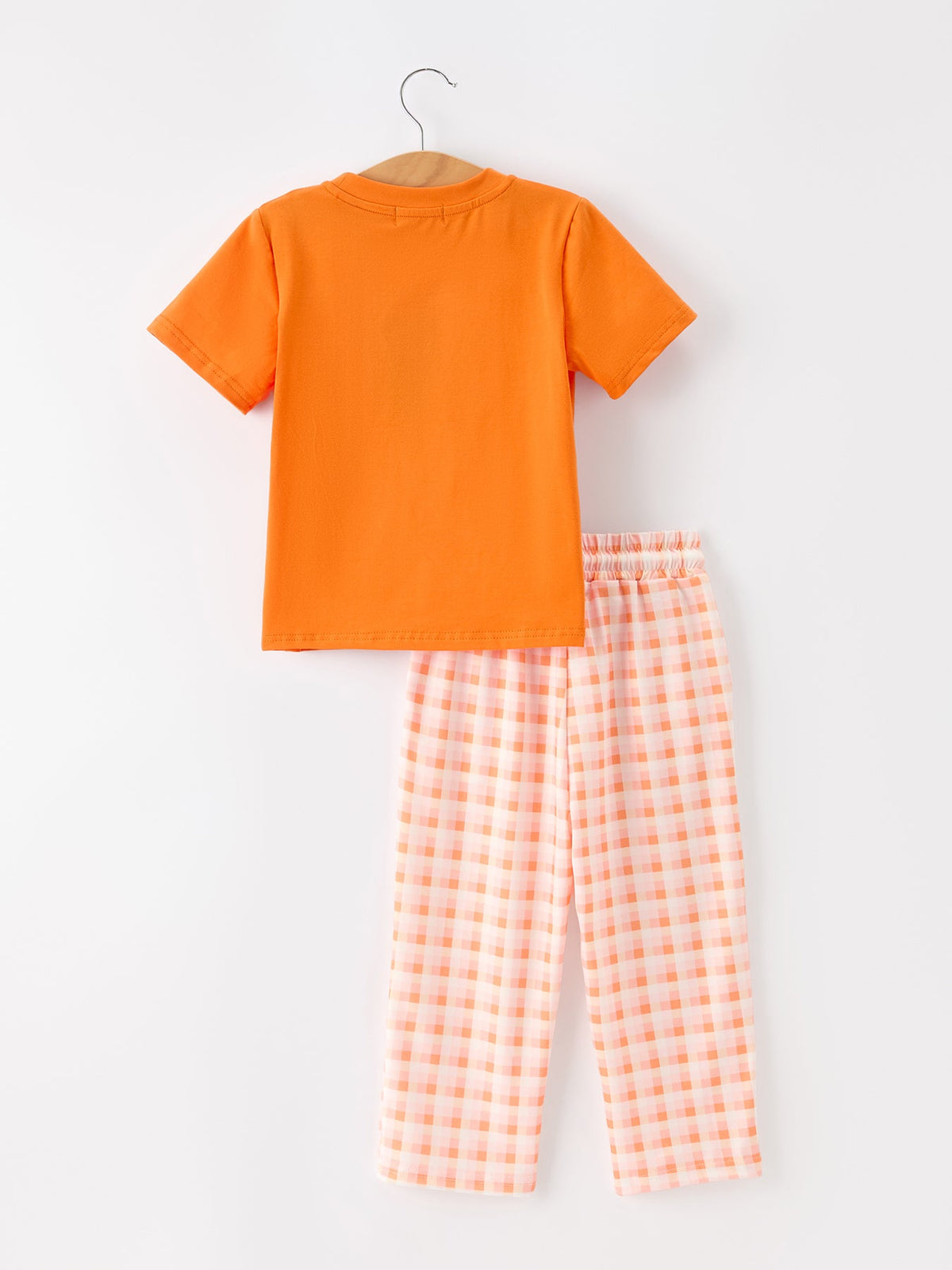 Boys Halloween Pumpkin Plaid Outfit Set