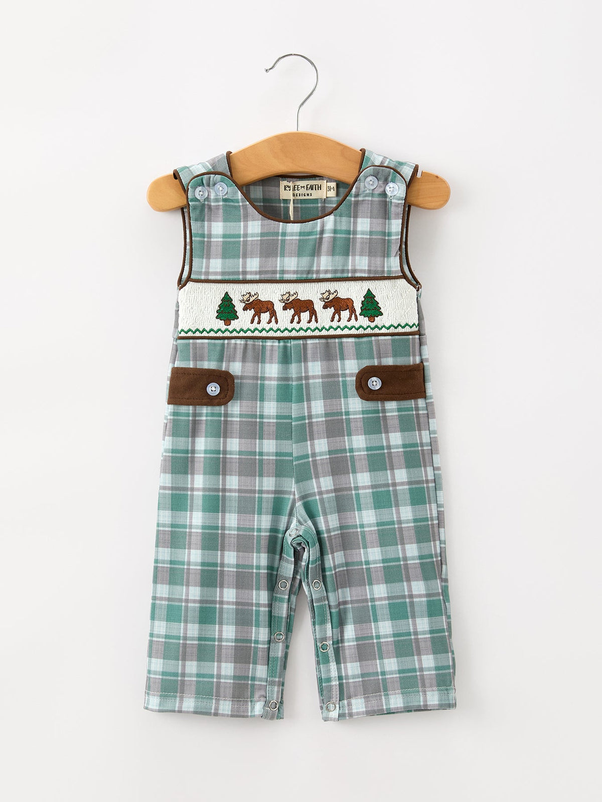 Baby Boys Plaid Moose Smocked JonJon Romper