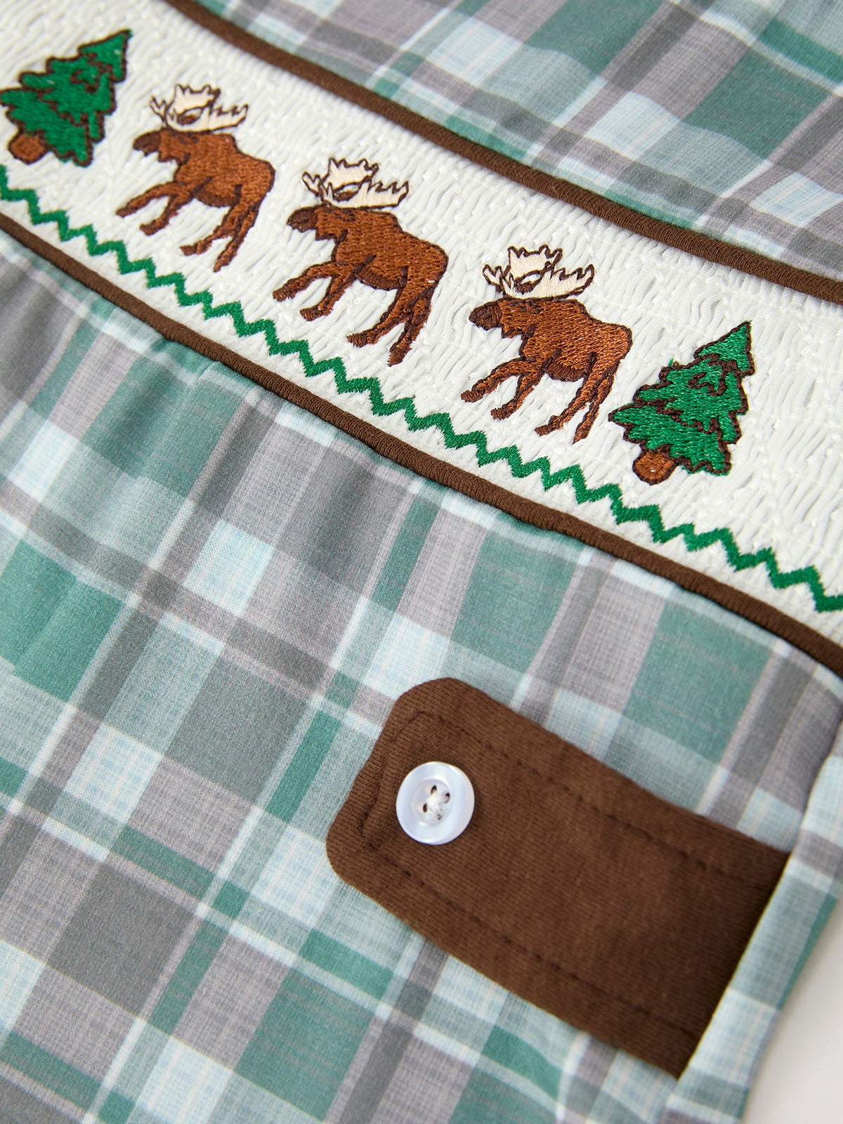 Baby Boys Plaid Moose Smocked JonJon Romper