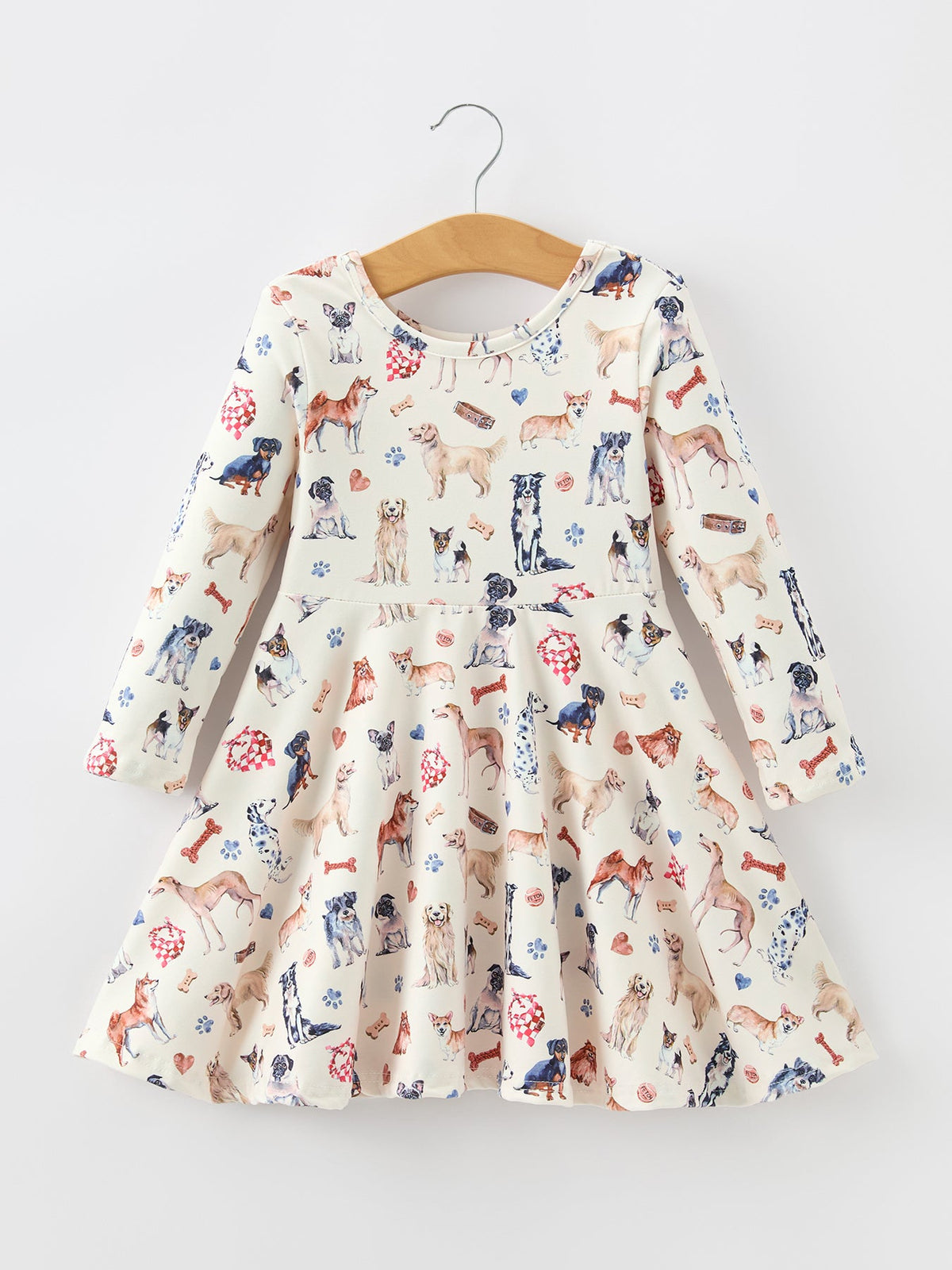 Fall Dog Print Girls Twirl Dress