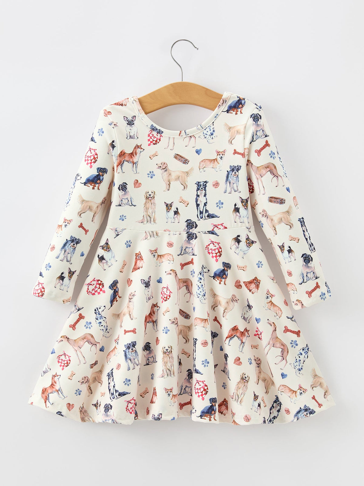 Fall Dog Print Girls Twirl Dress