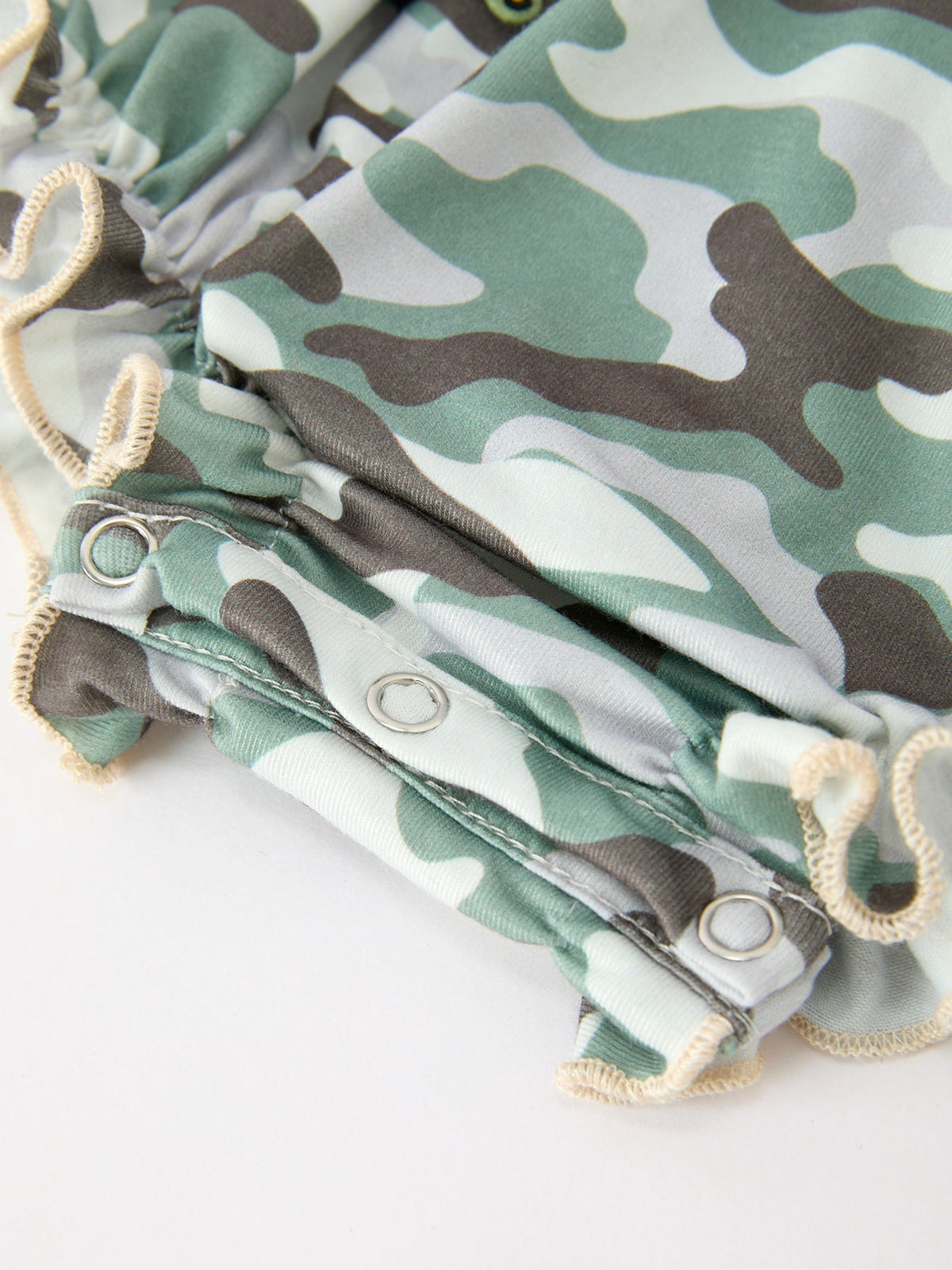 Girls Fall Camo Bow Ruffle Bubble Romper
