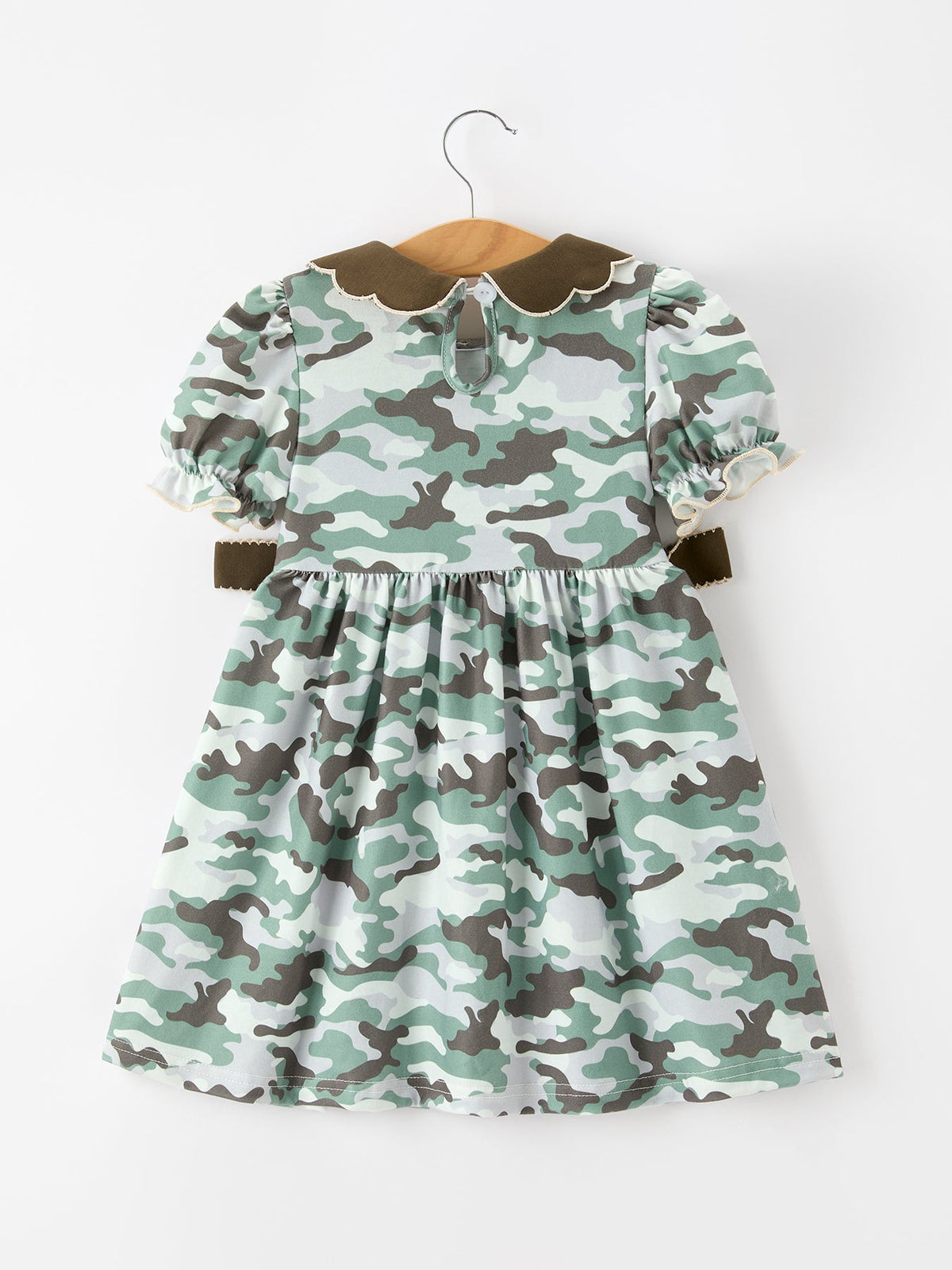 Girls Fall Camo Bow Puff Sleeve Twirl Dress