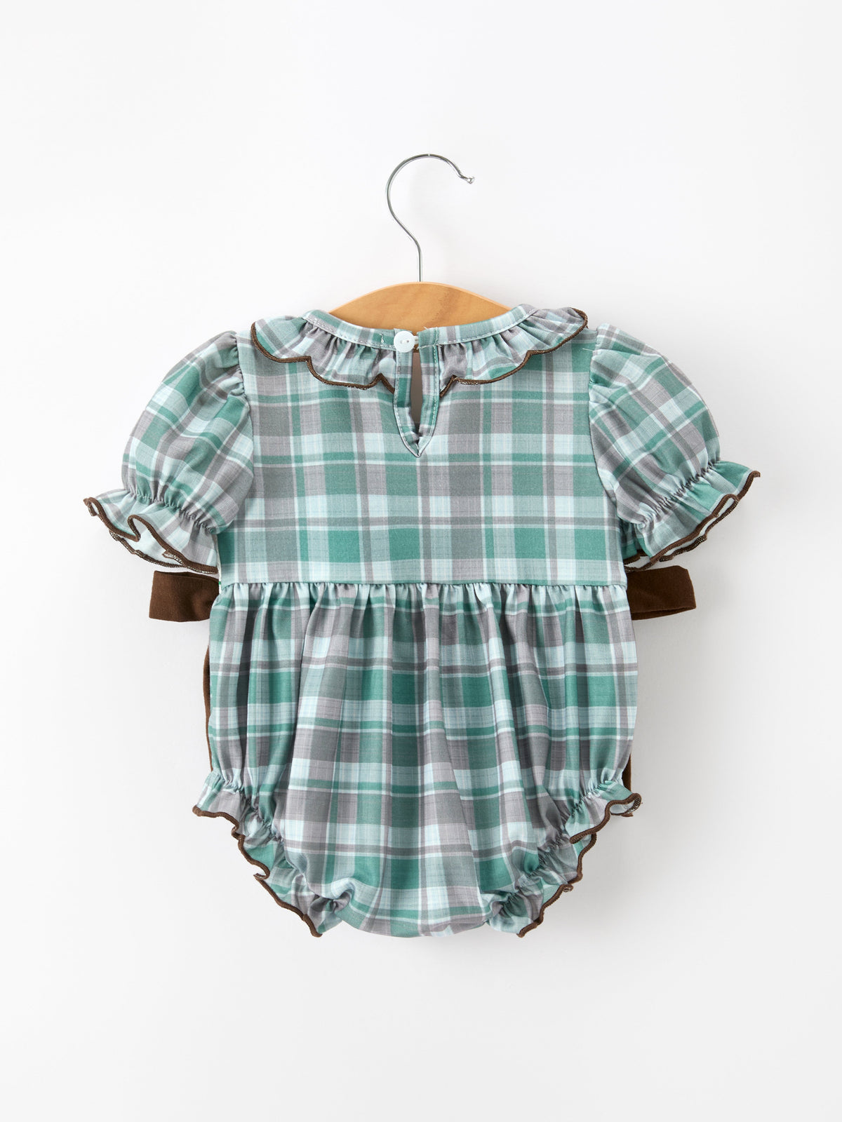 Baby Girls Plaid Moose Smocked Bubble Romper
