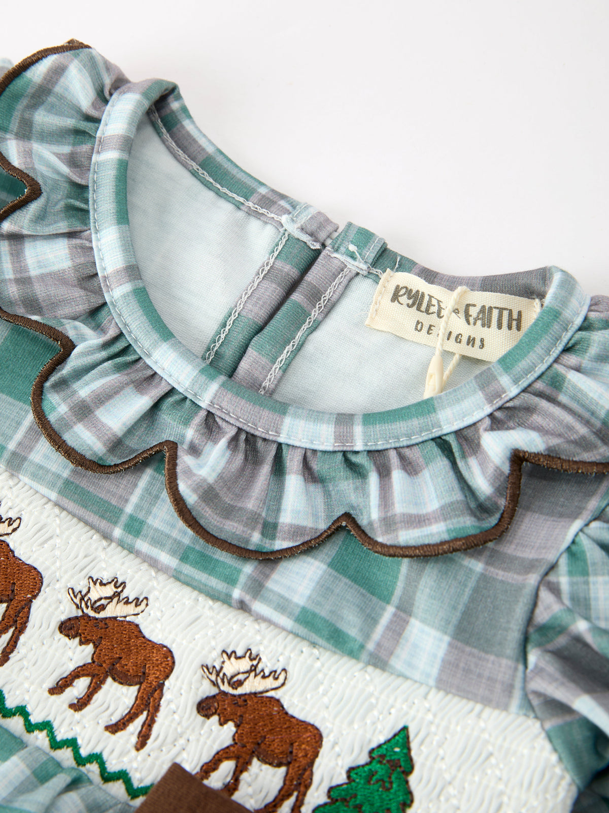 Baby Girls Plaid Moose Smocked Bubble Romper