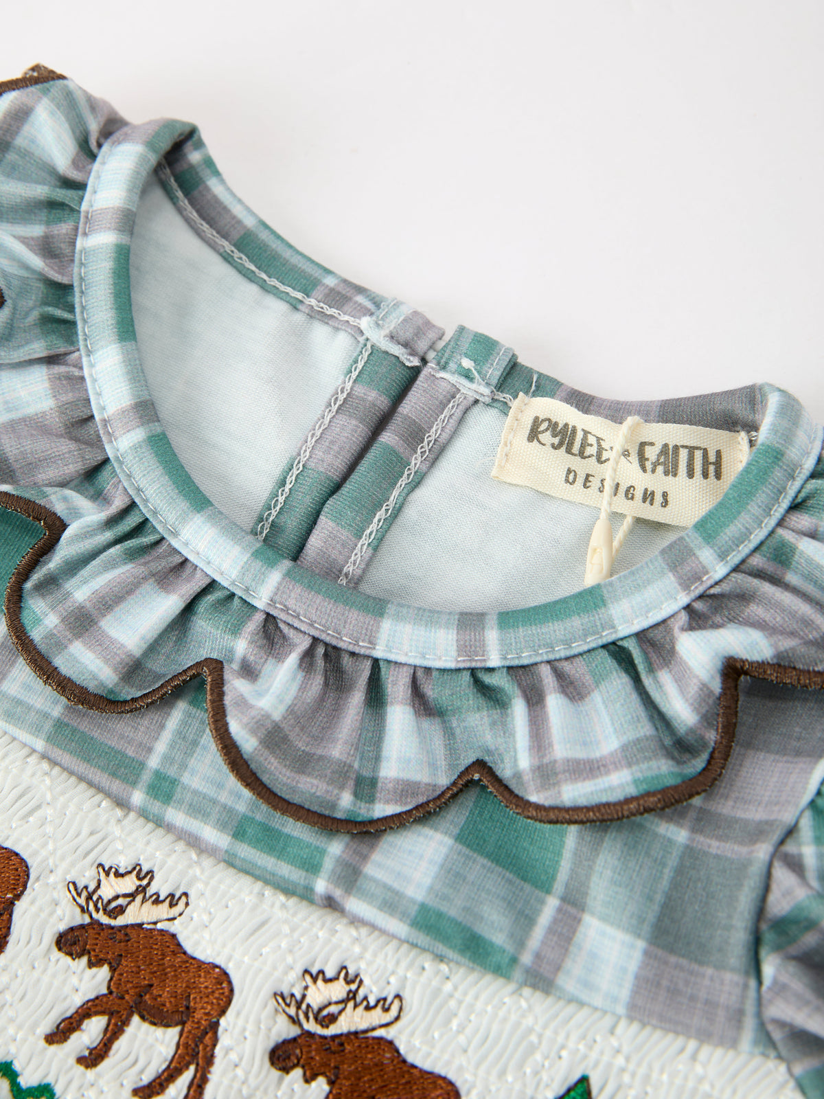 Baby Girls Plaid Moose Smocked Bubble Romper