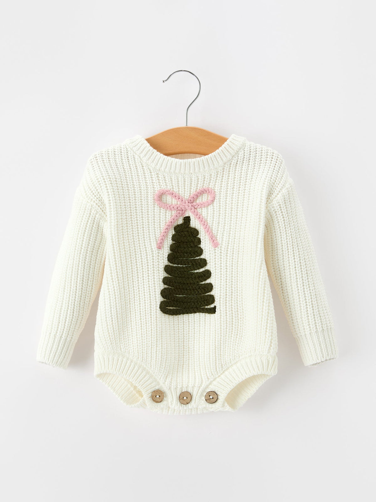 Baby Girls Christmas Tree Bow Knit Romper