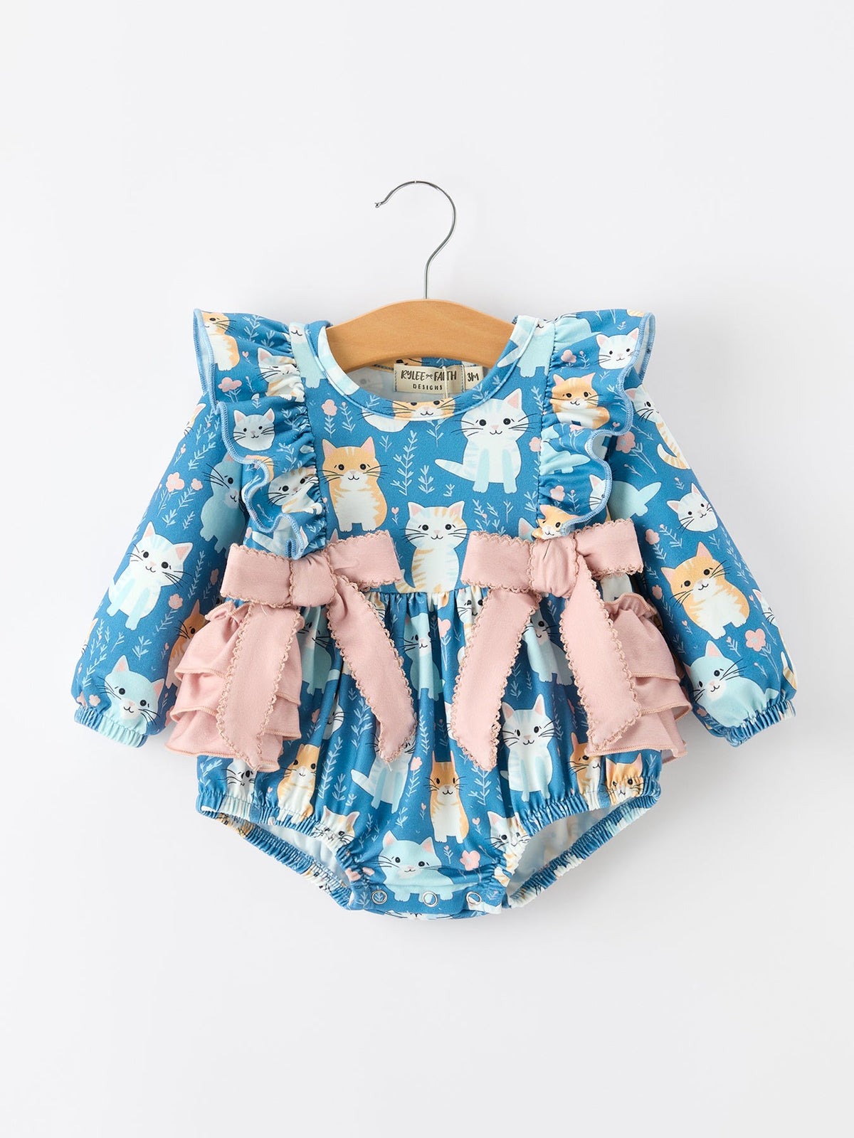 Fall Cat Print Baby Romper
