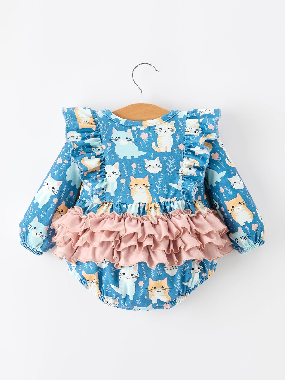 Fall Cat Print Baby Romper