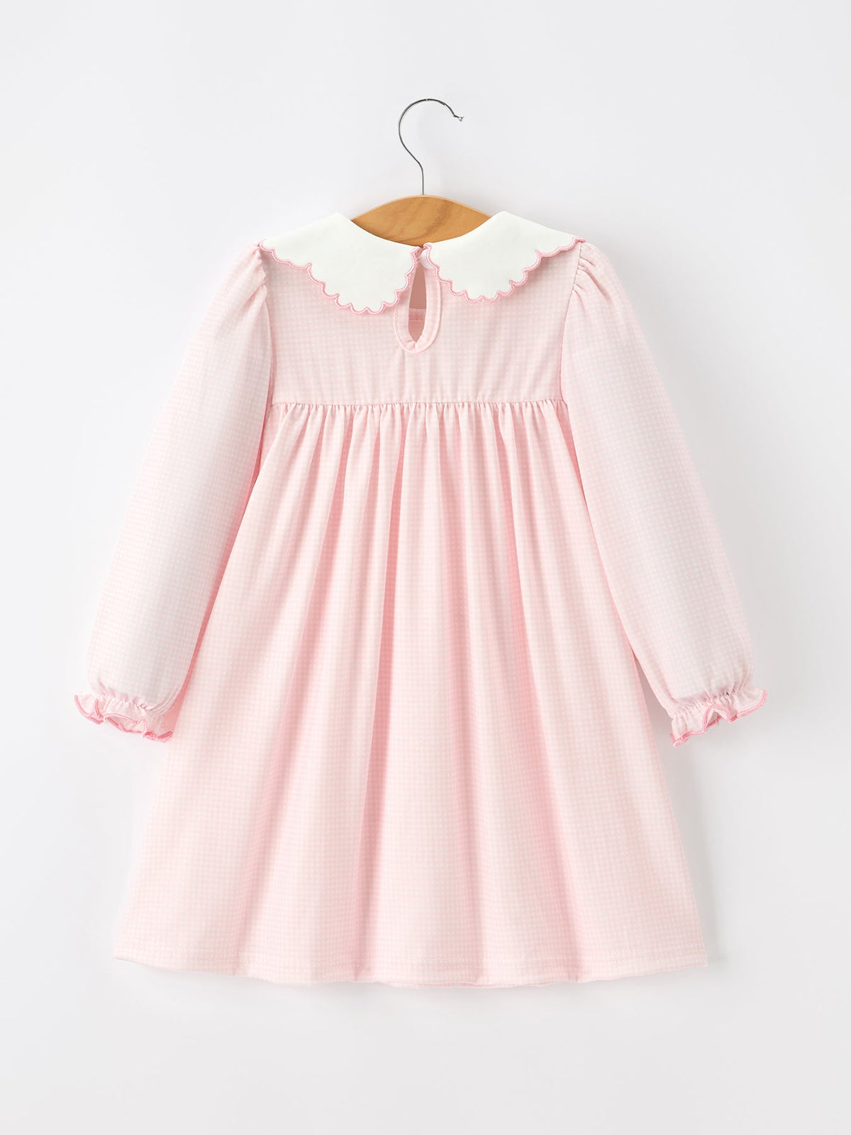 Girls Pink Goose Embroidered Peter Pan Collar Dress