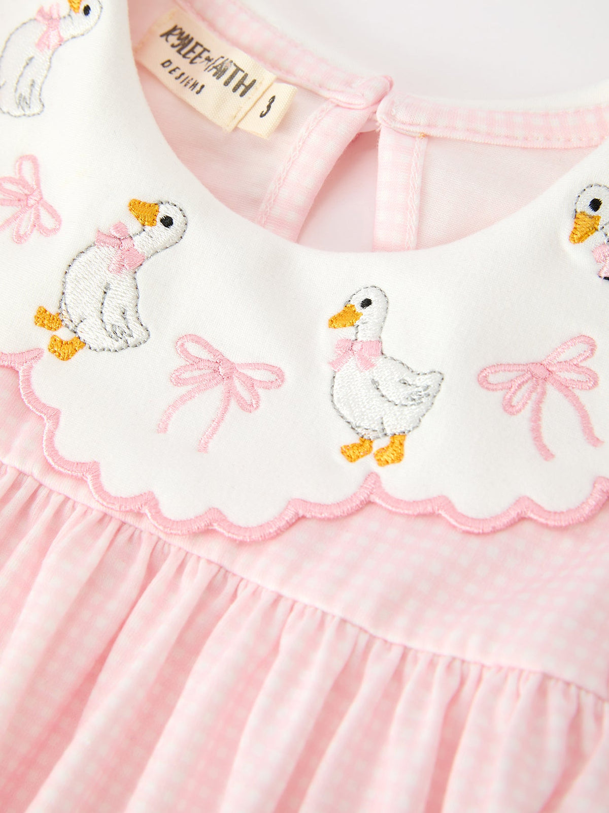Girls Pink Goose Embroidered Peter Pan Collar Dress
