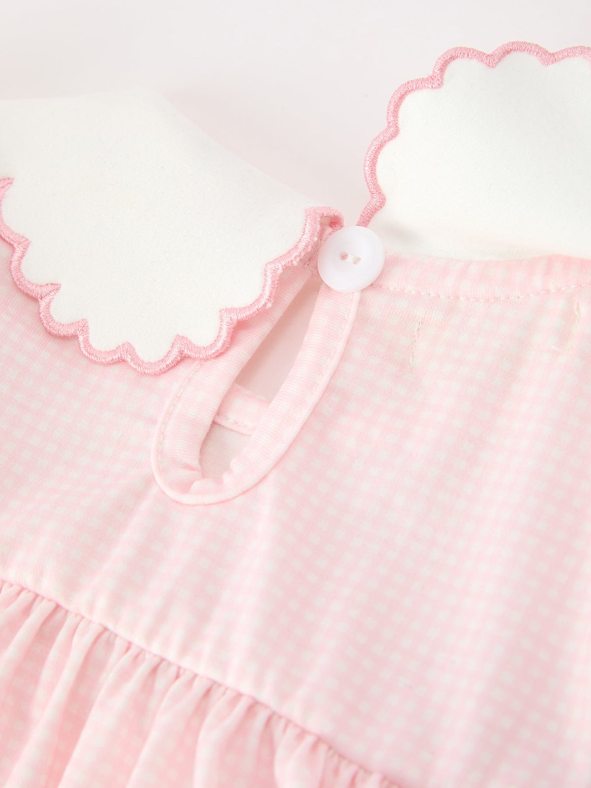 Girls Pink Goose Embroidered Peter Pan Collar Dress