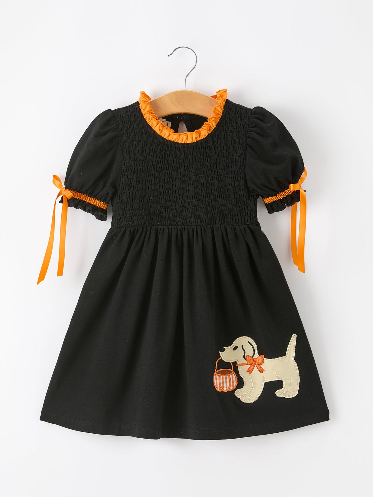 Girls Halloween Puppy Pumpkin Dress