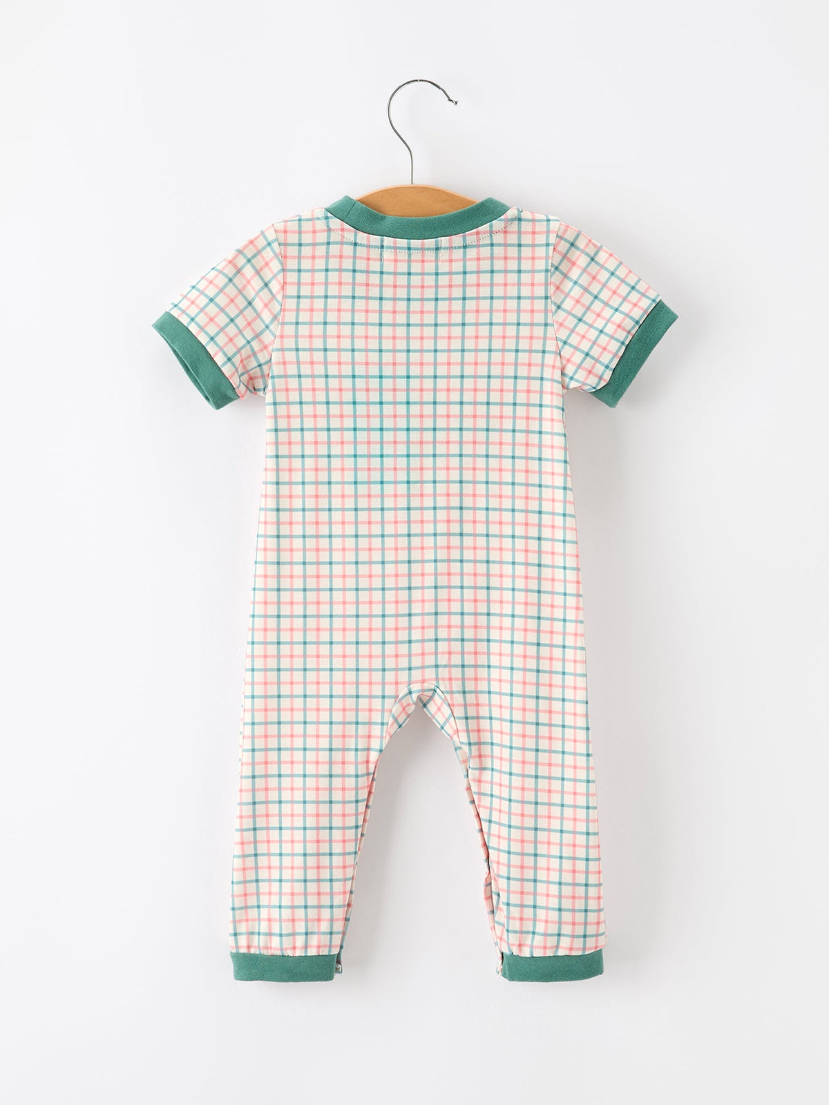 Baby Boys Christmas Plaid Tree Embroidered JonJon Romper