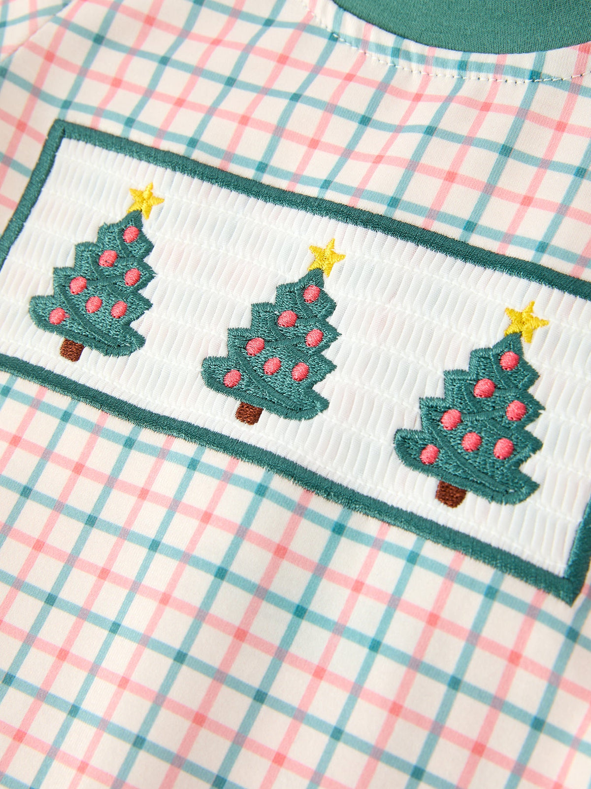 Baby Boys Christmas Plaid Tree Embroidered JonJon Romper