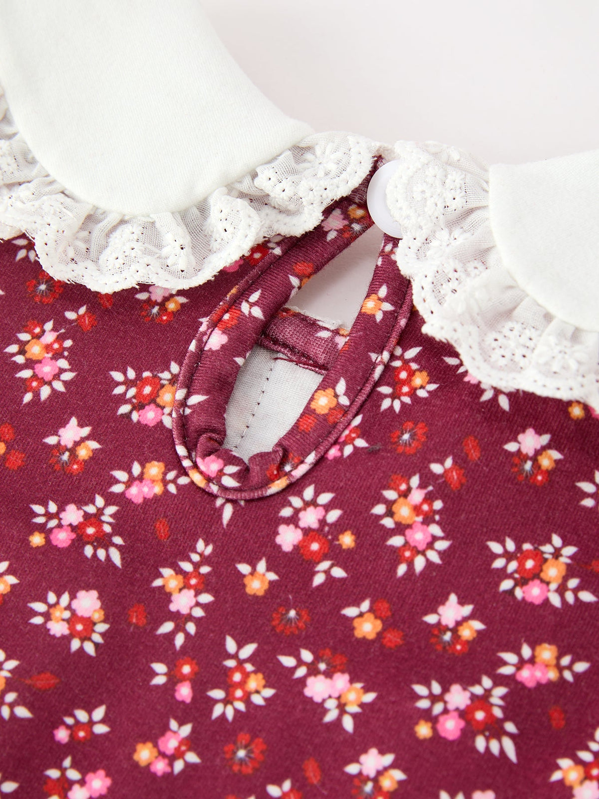 Girls Burgundy Floral Smocked Peter Pan Collar Dress