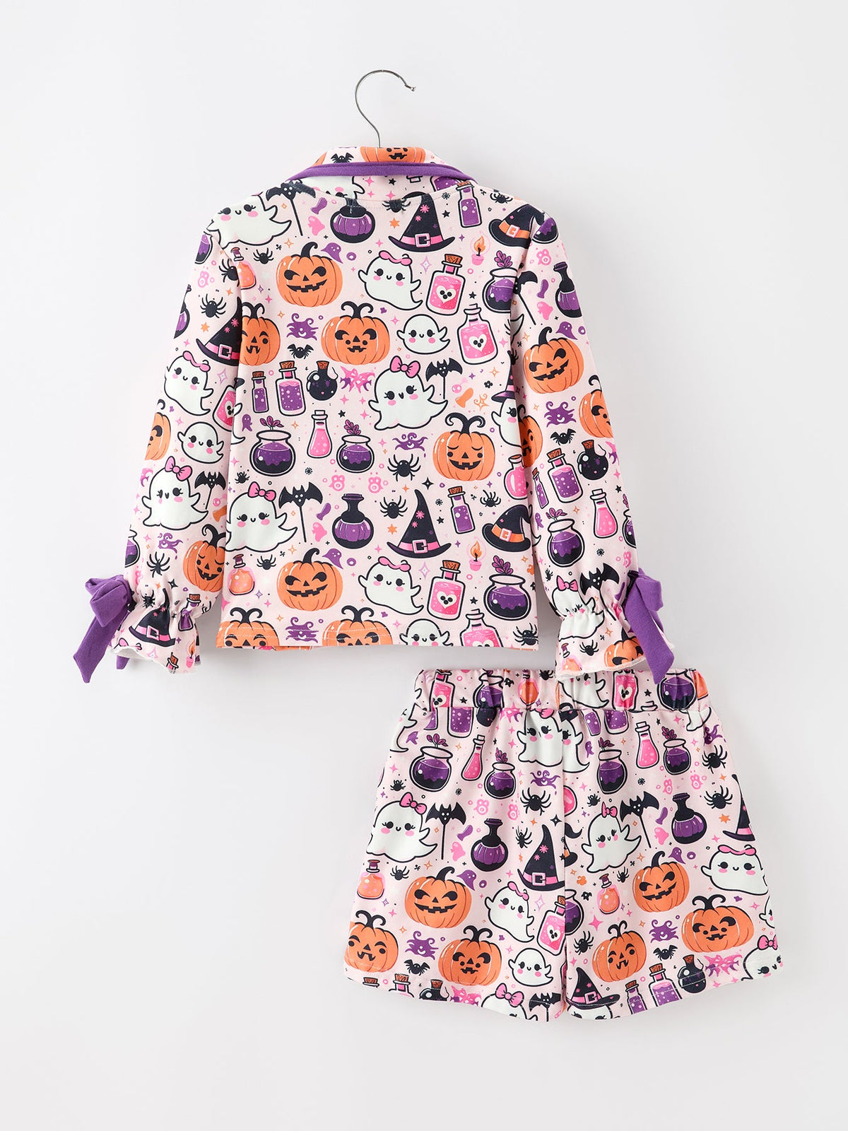 Girls Halloween Pumpkin & Ghost Print Pajama Set