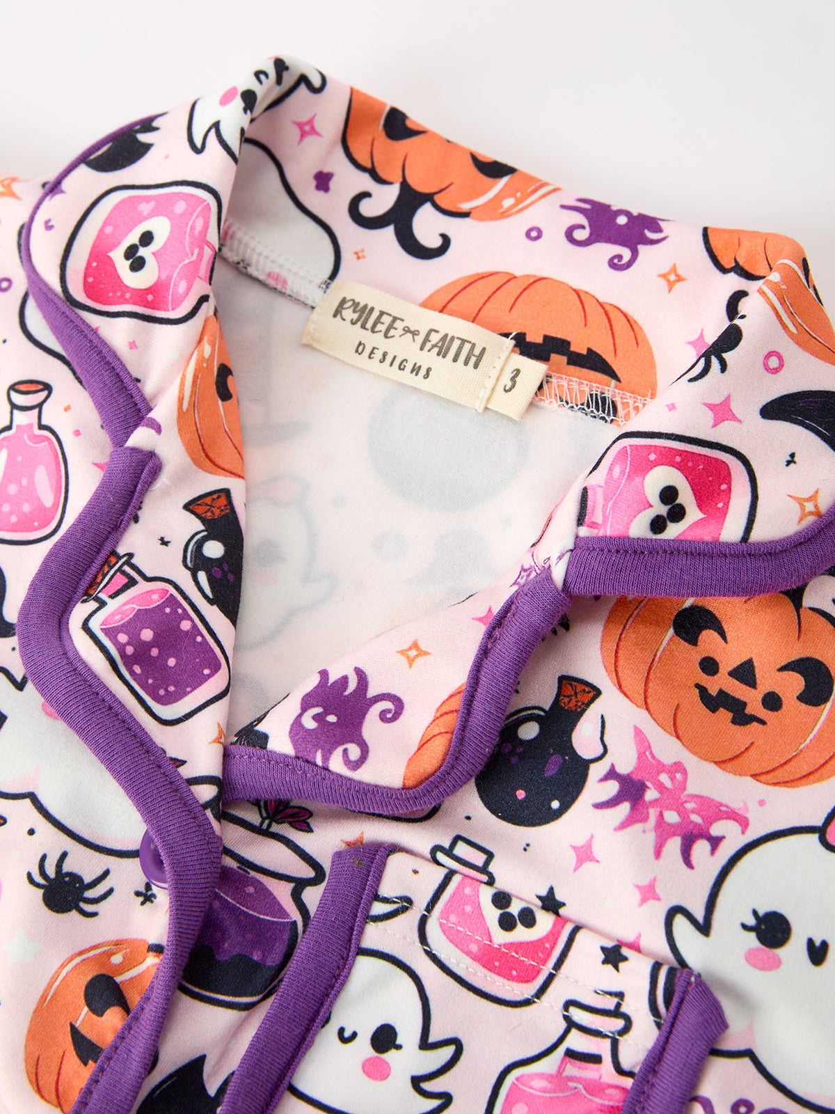 Girls Halloween Pumpkin & Ghost Print Pajama Set