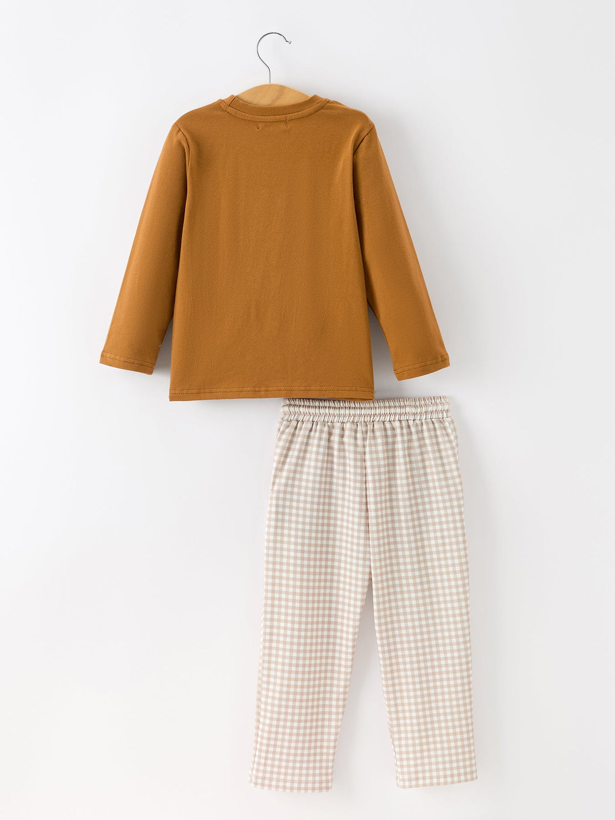 Thanksgiving Boys Embroidered Shirt & Gingham Pants Set