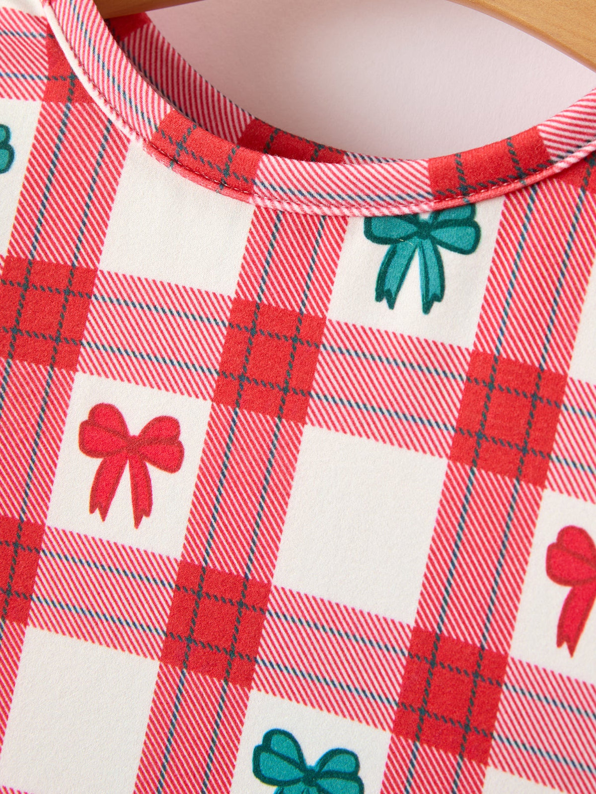 Girls Christmas Candy Cane & Bow Plaid Twirl Dress