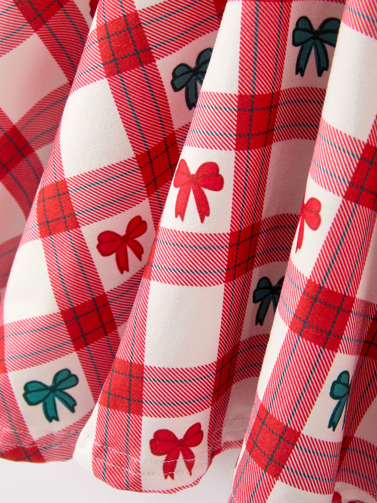 Girls Christmas Candy Cane & Bow Plaid Twirl Dress