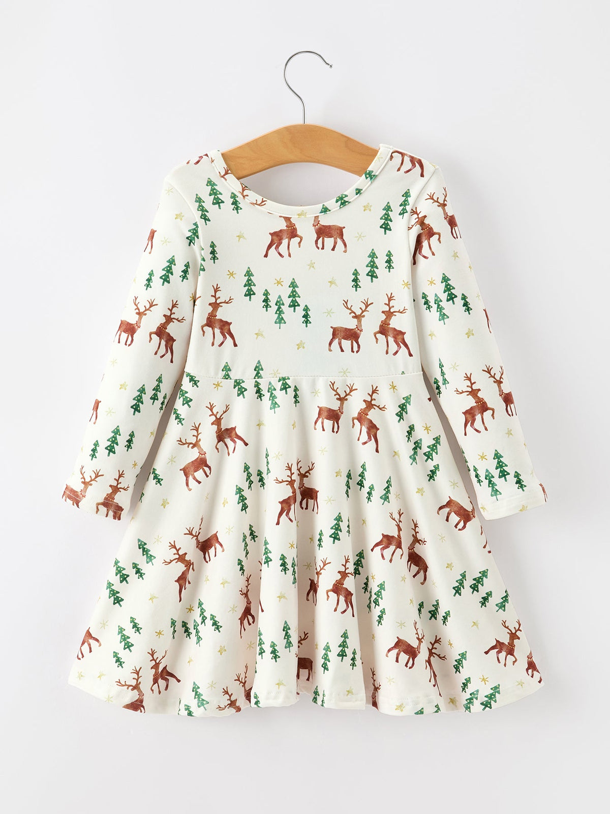 Girls Christmas Deer & Pine Tree Twirl Dress