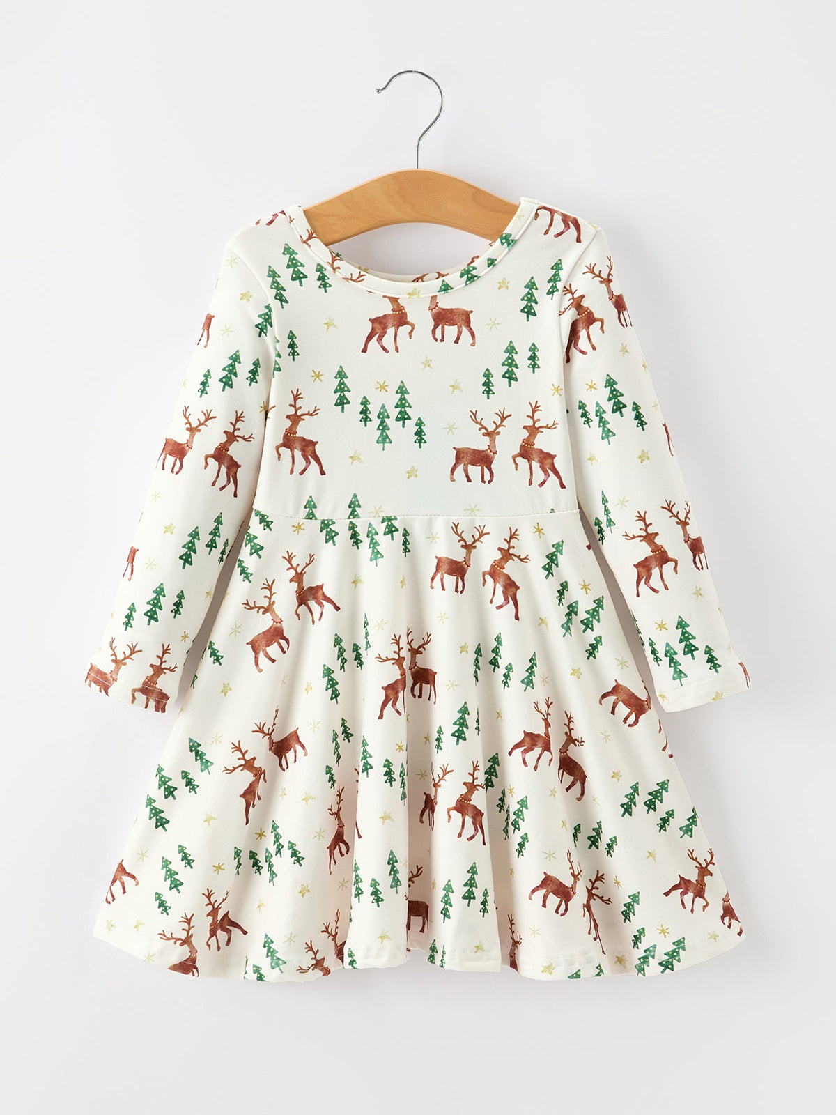 Girls Christmas Deer & Pine Tree Twirl Dress