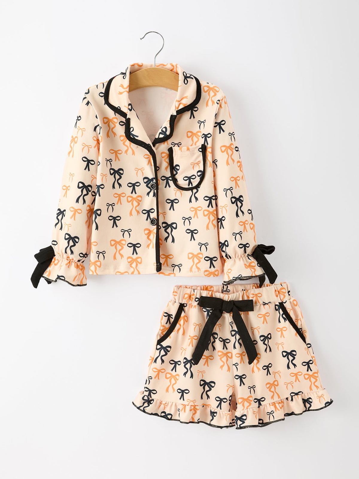 Halloween Bow Print Girls Pajama Set