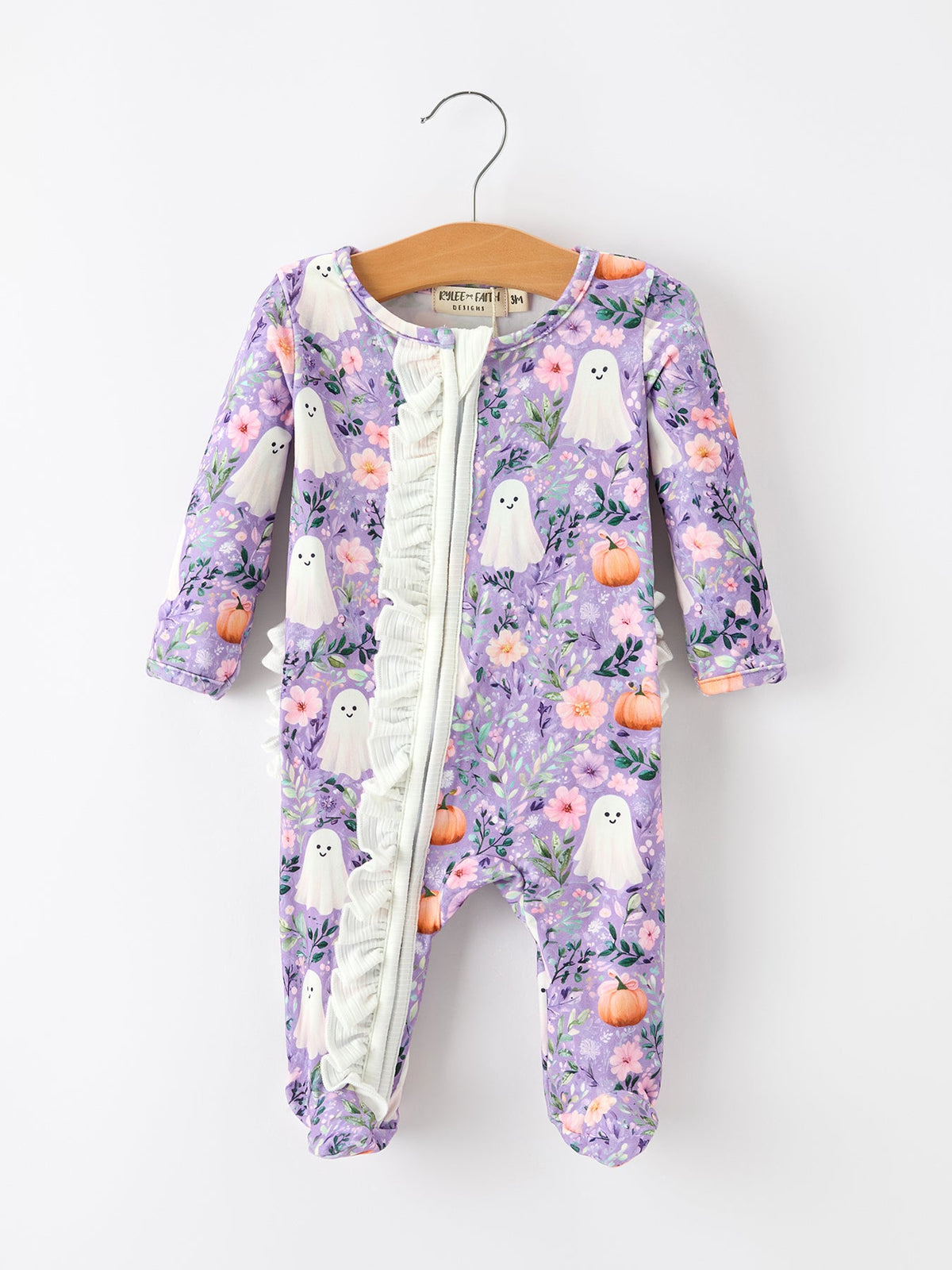 Halloween Ghost & Pumpkin Ruffle Zippy Romper