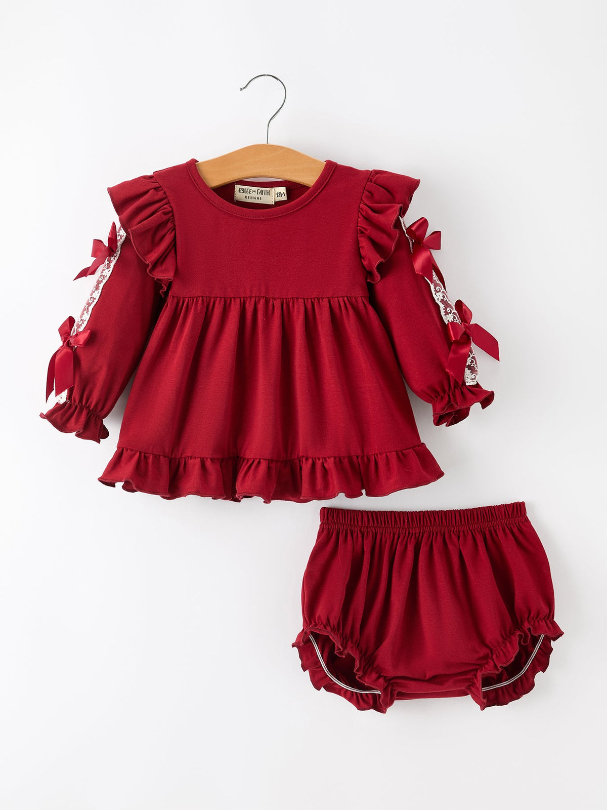 Baby Girls Christmas Red Lace Bow Bloomer Set