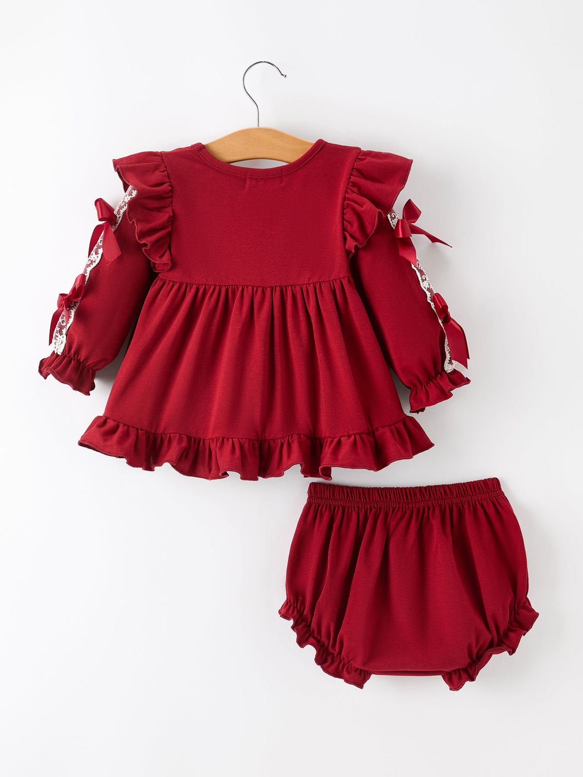 Baby Girls Christmas Red Lace Bow Bloomer Set
