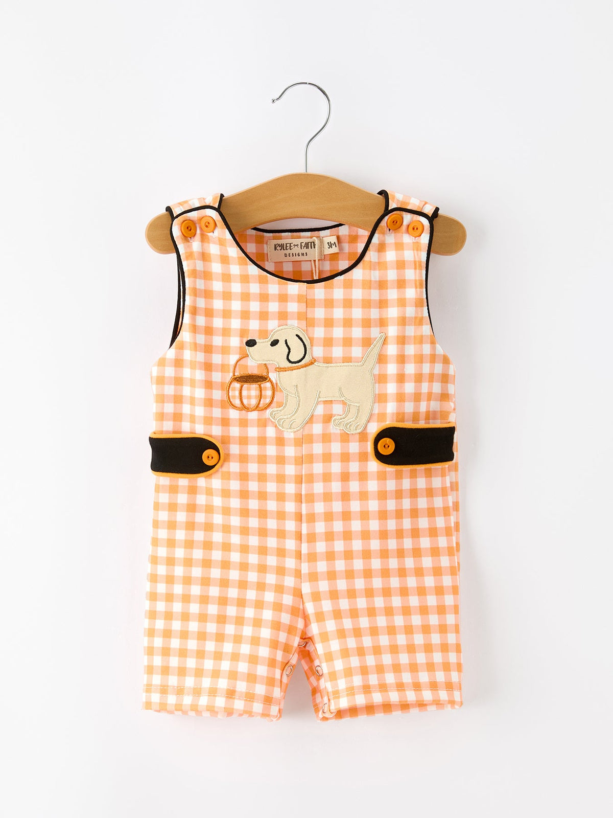 Halloween Puppy Pumpkin Gingham Jon Jon Romper