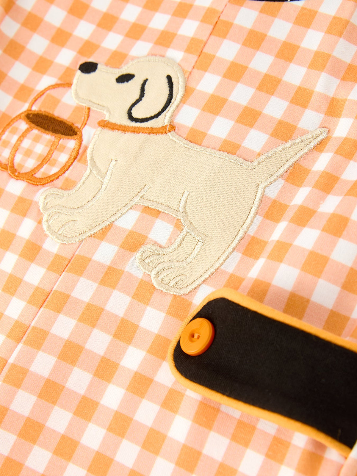 Halloween Puppy Pumpkin Gingham Jon Jon Romper