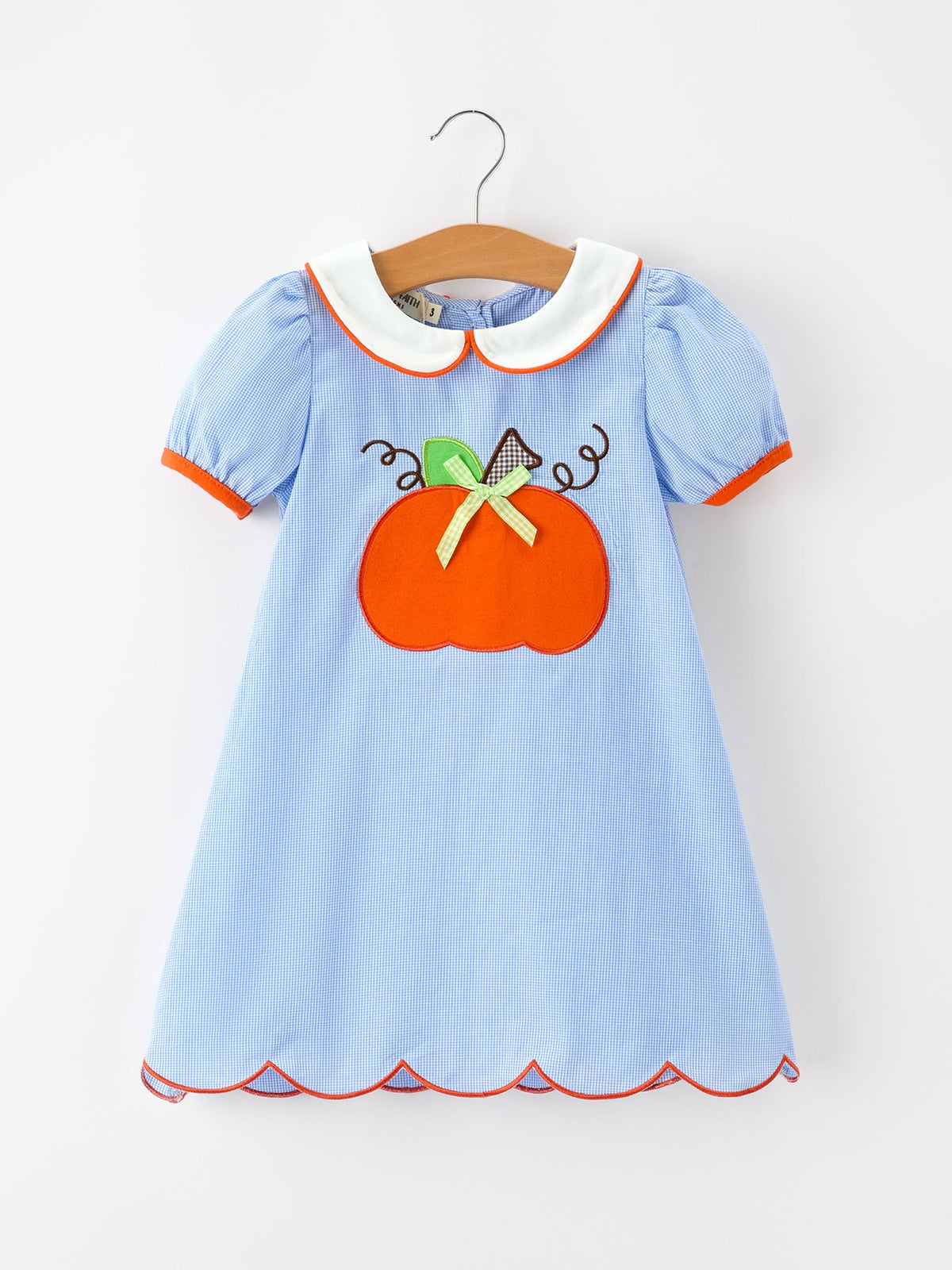 Girls Pumpkin Plaid Peter Pan Collar Dress