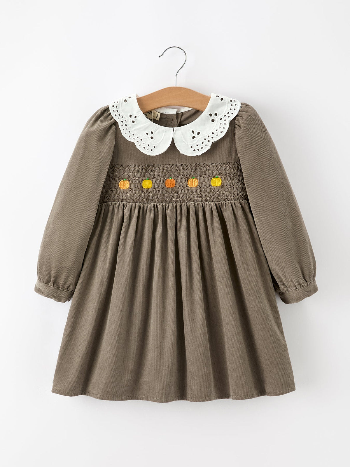 Pumpkin Smocked Eyelet Collar Fall Dress