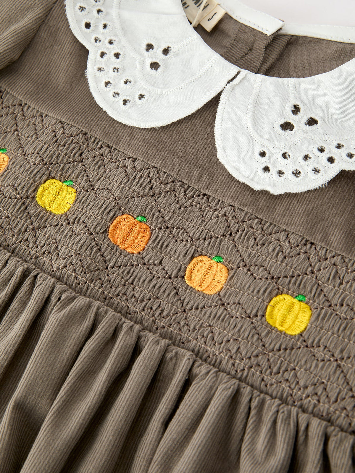 Pumpkin Smocked Eyelet Collar Fall Dress