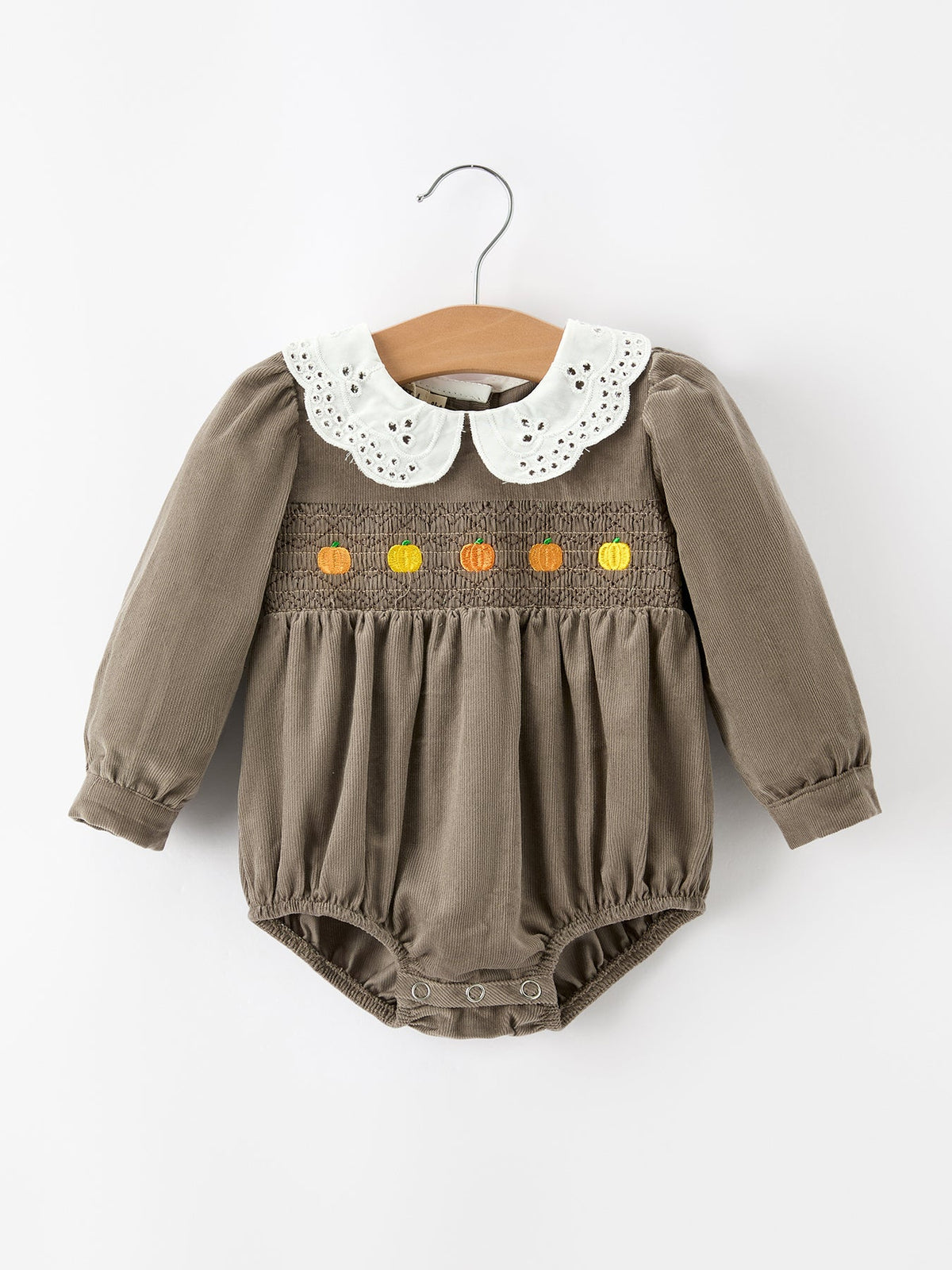Pumpkin Smocked Eyelet Collar Romper