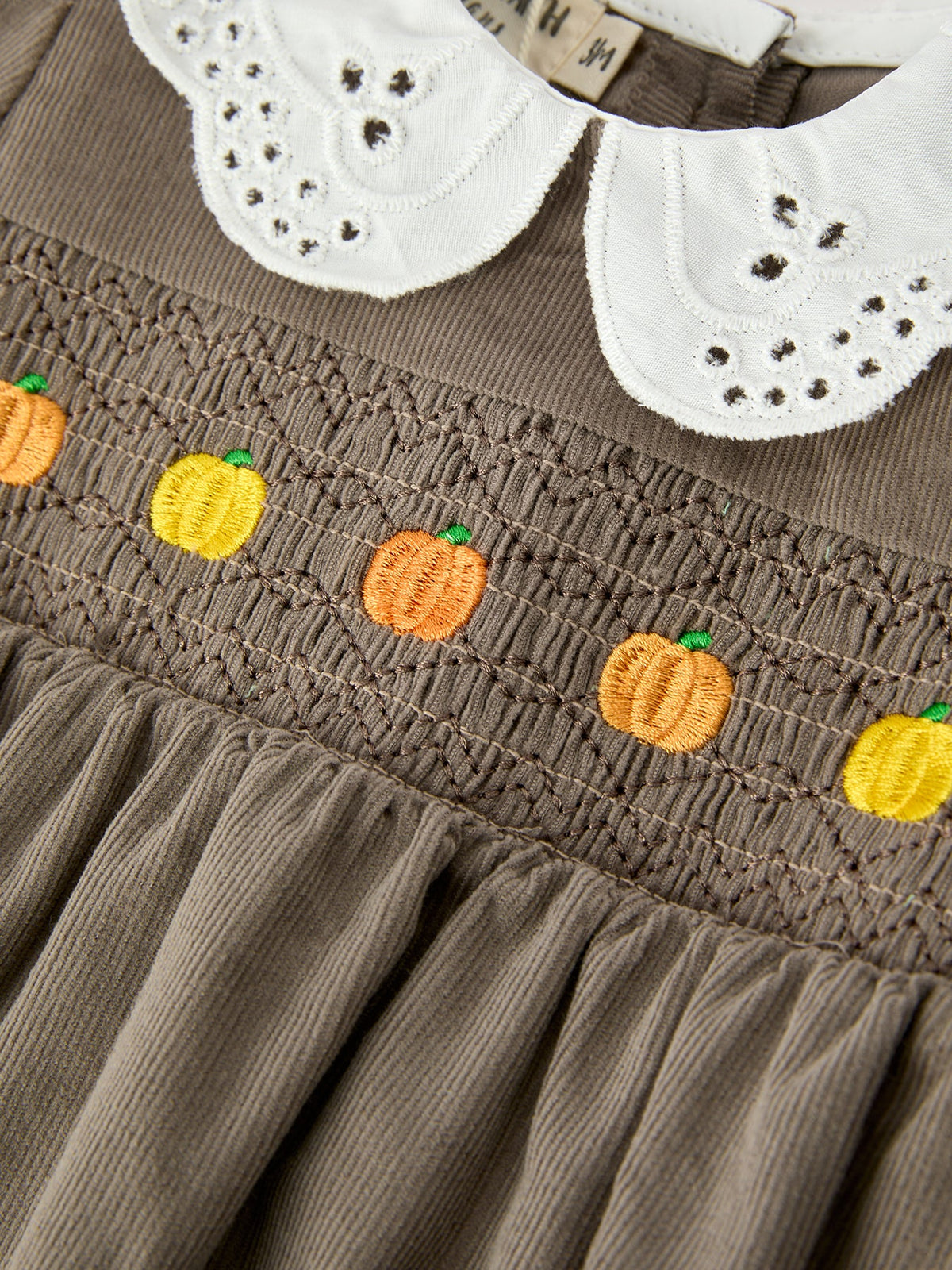 Pumpkin Smocked Eyelet Collar Romper