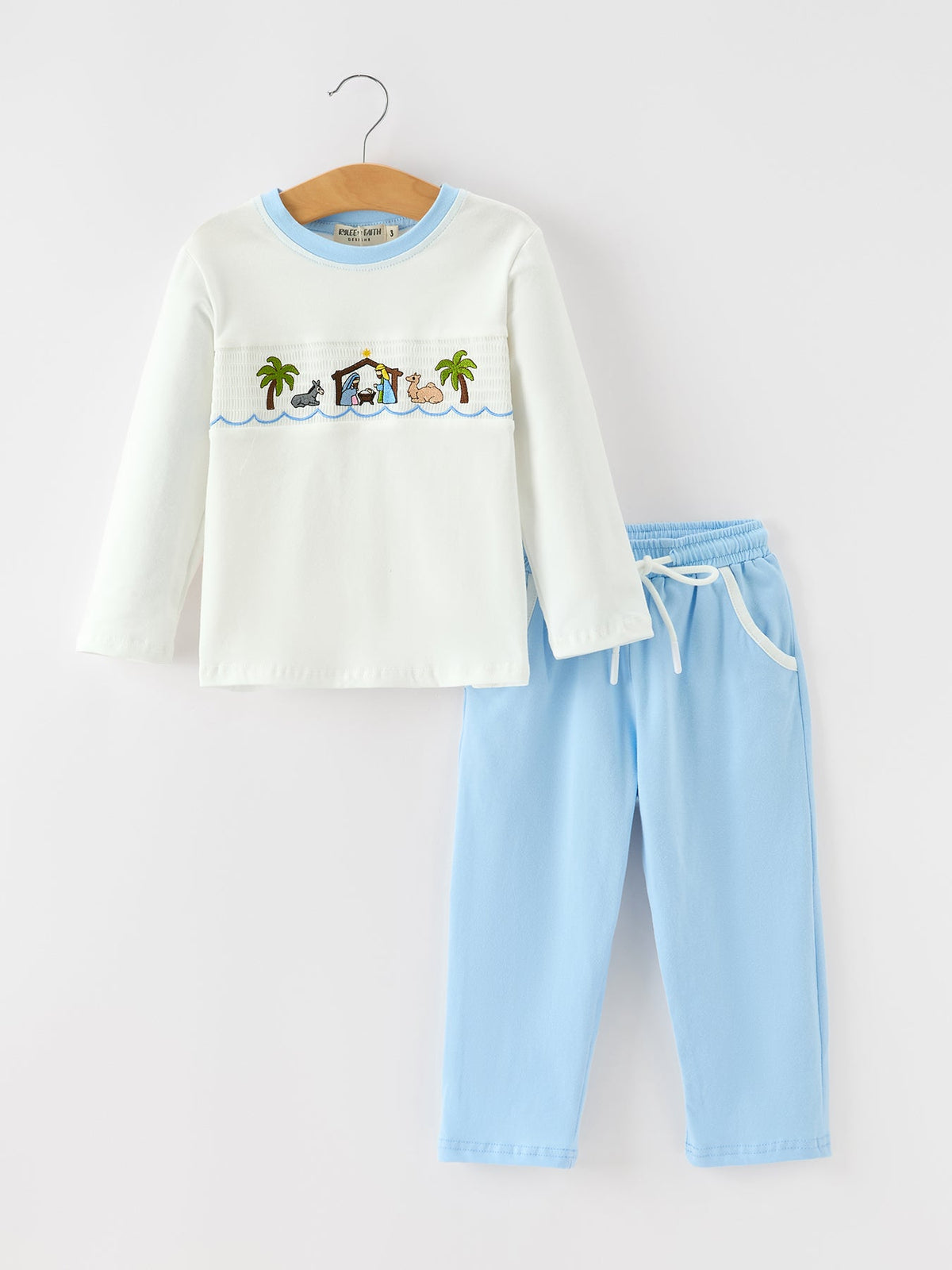 Boys Christmas Nativity Embroidered Top & Pants Set