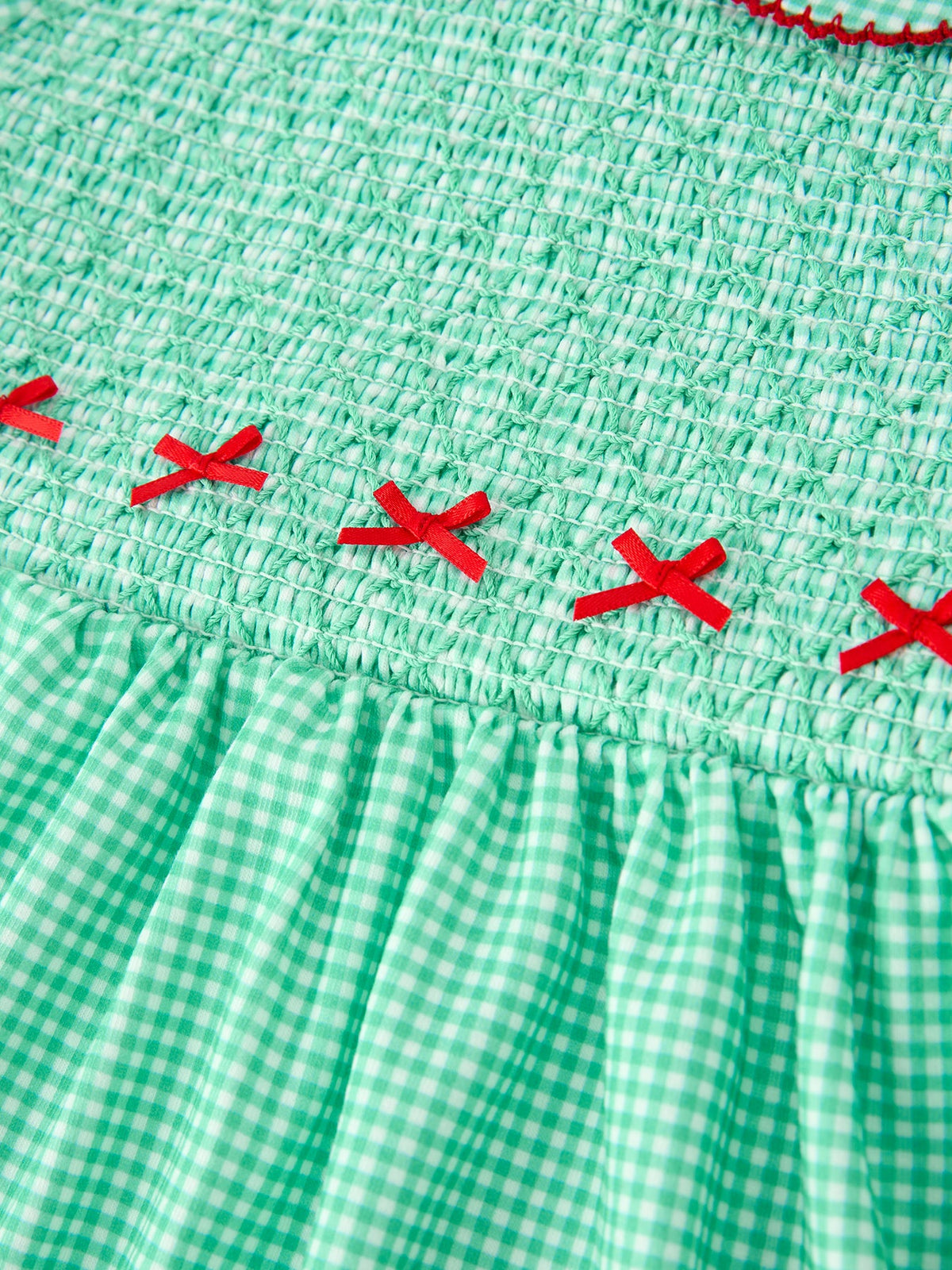 Girls Green Plaid Christmas Smocked Dress