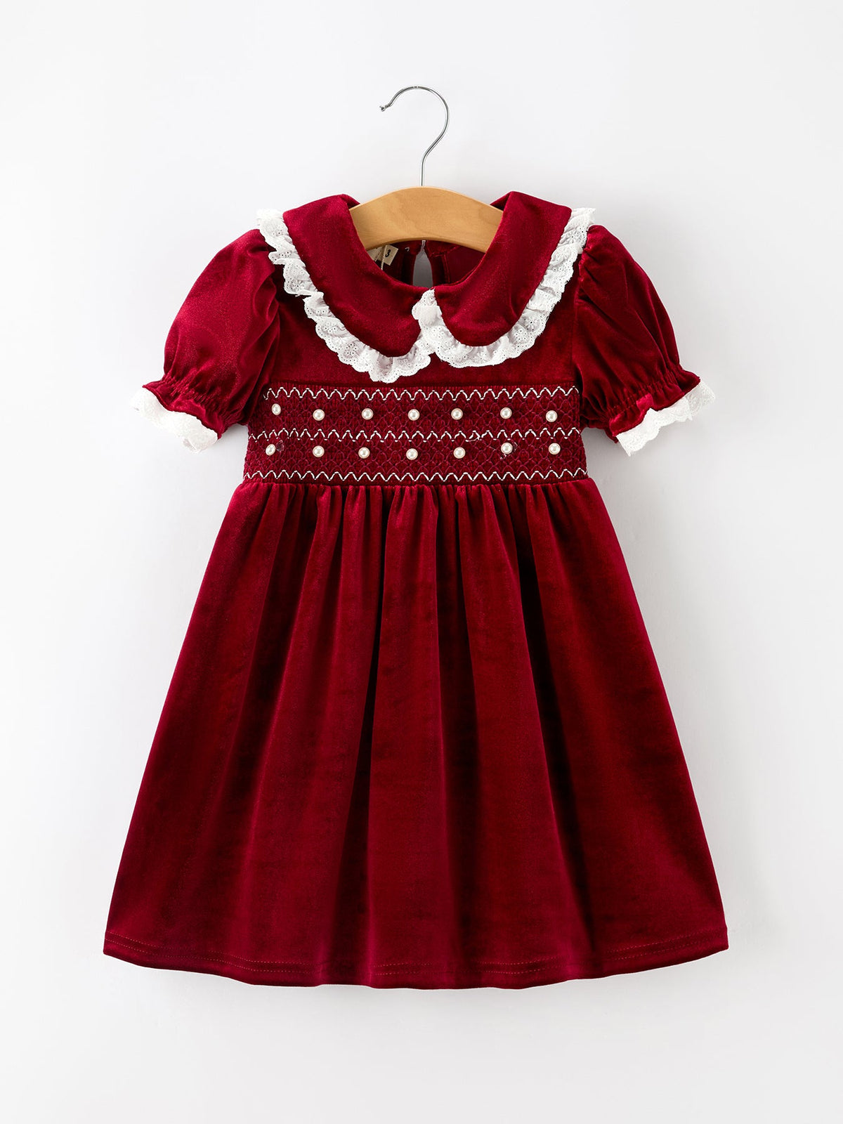 Girls Burgundy Velvet Christmas Dress