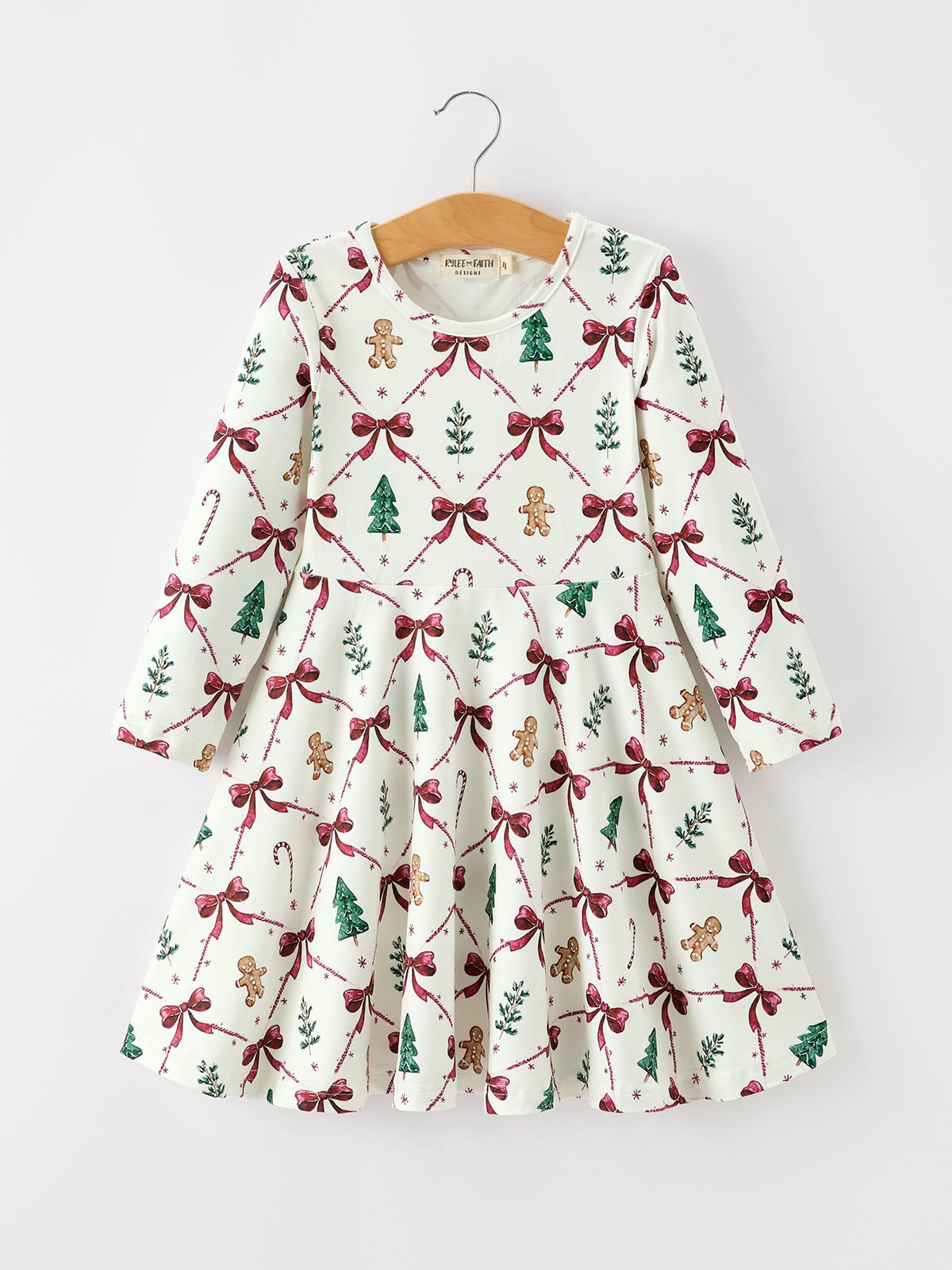 Girls Christmas Bow & Gingerbread Twirl Dress