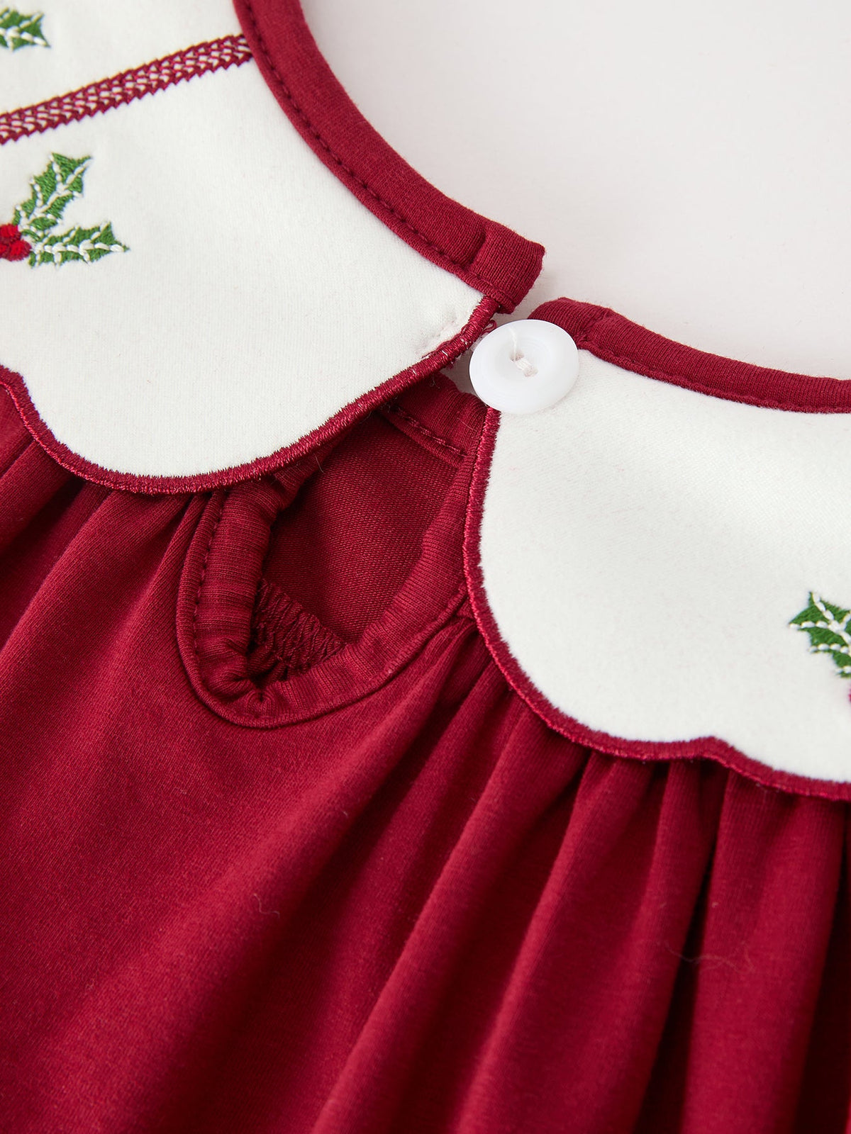 Girls Christmas Holly Embroidered Dress