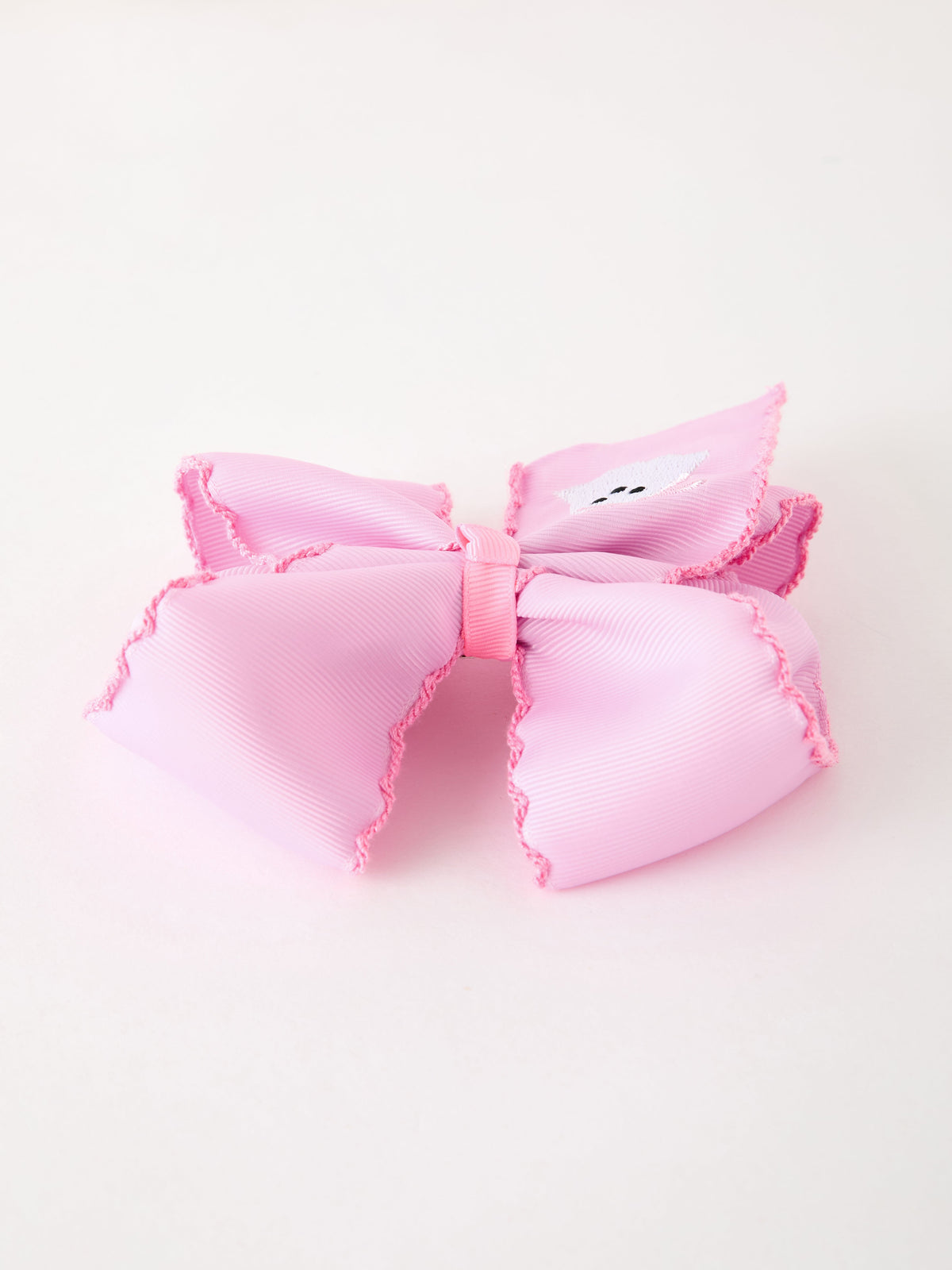 Girls Halloween Pink Ghost Embroidered Hair Bow