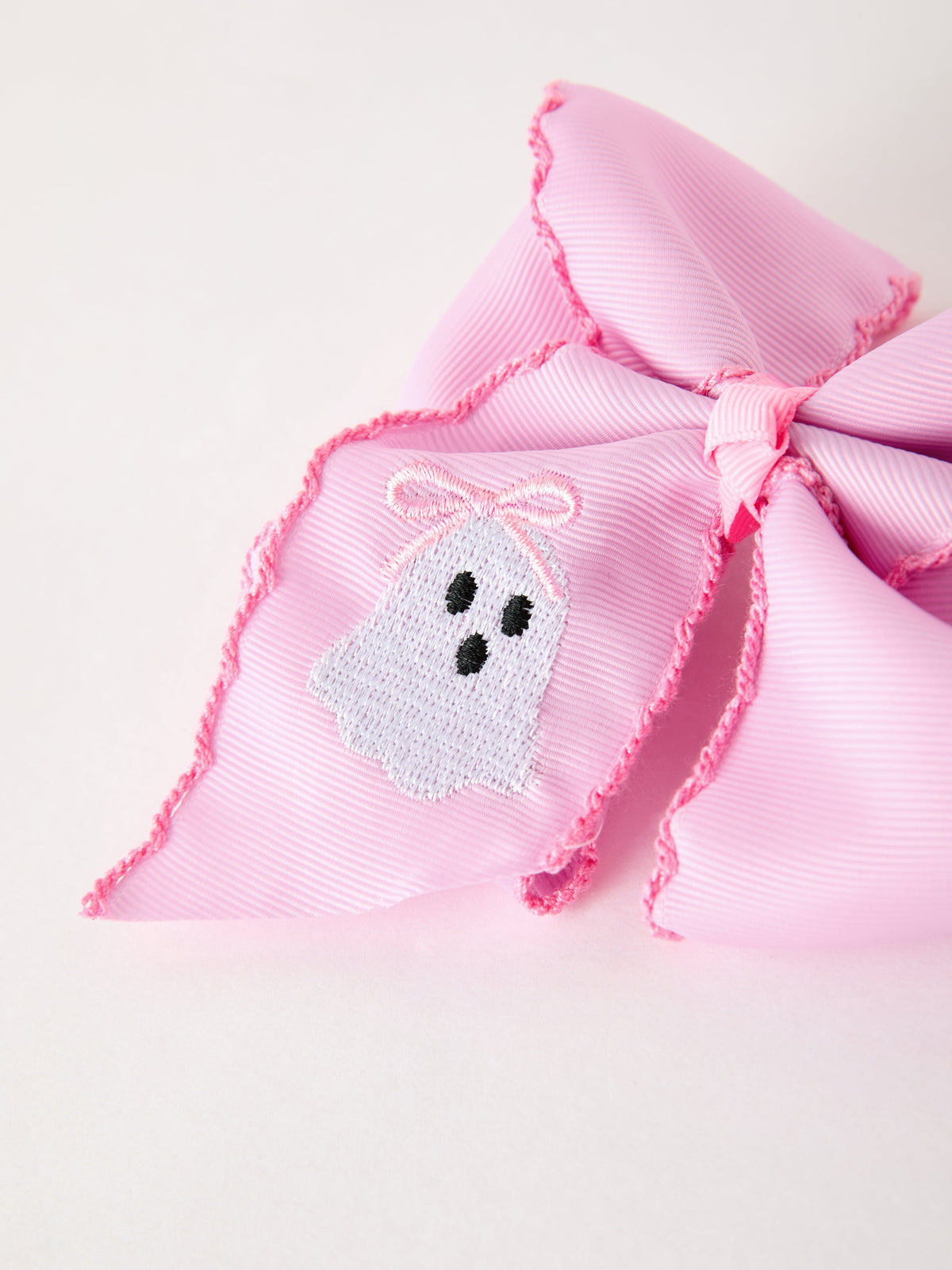 Girls Halloween Pink Ghost Embroidered Hair Bow