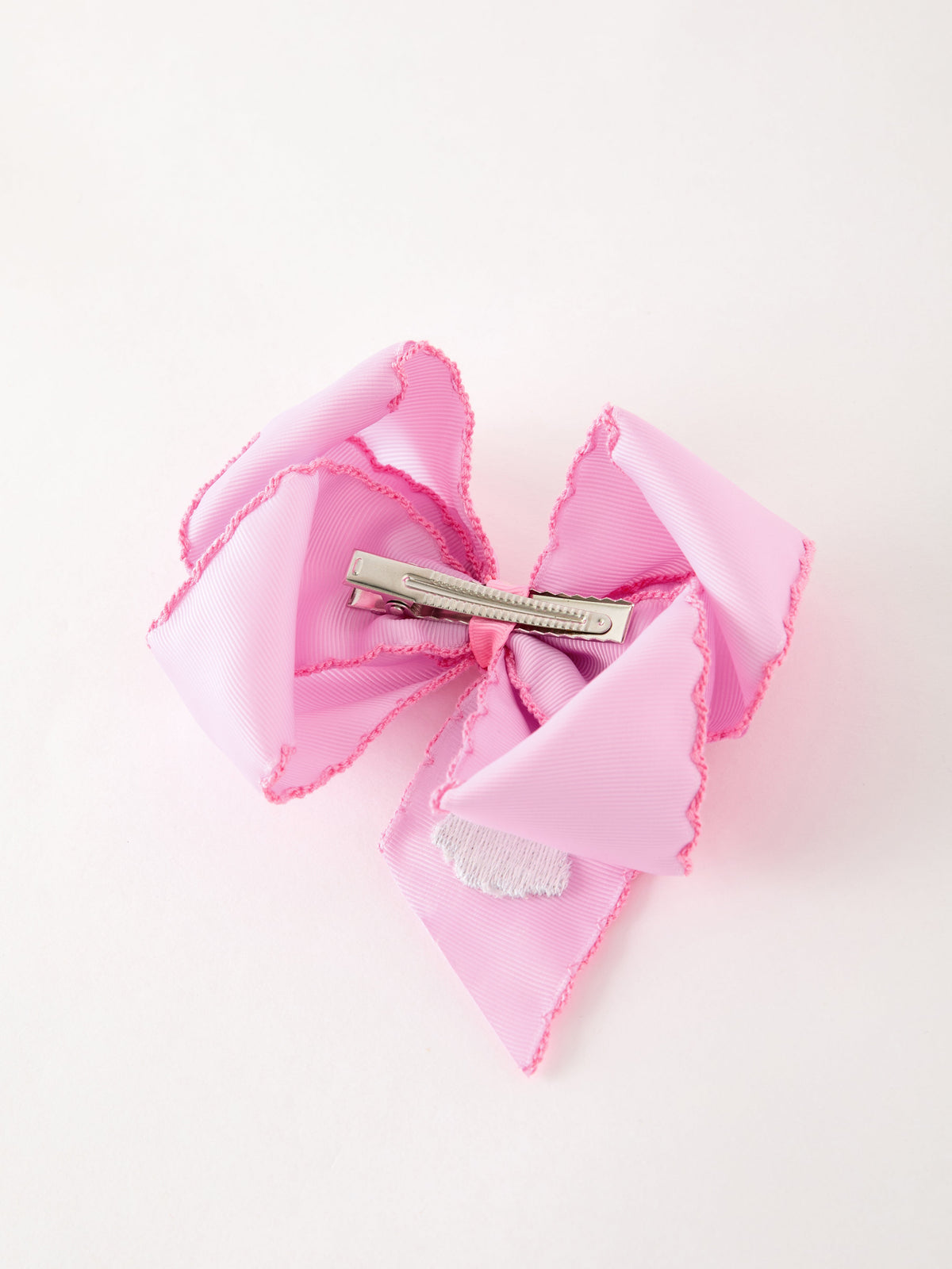 Girls Halloween Pink Ghost Embroidered Hair Bow