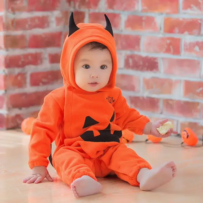 Baby Pumpkin Halloween Hooded Romper